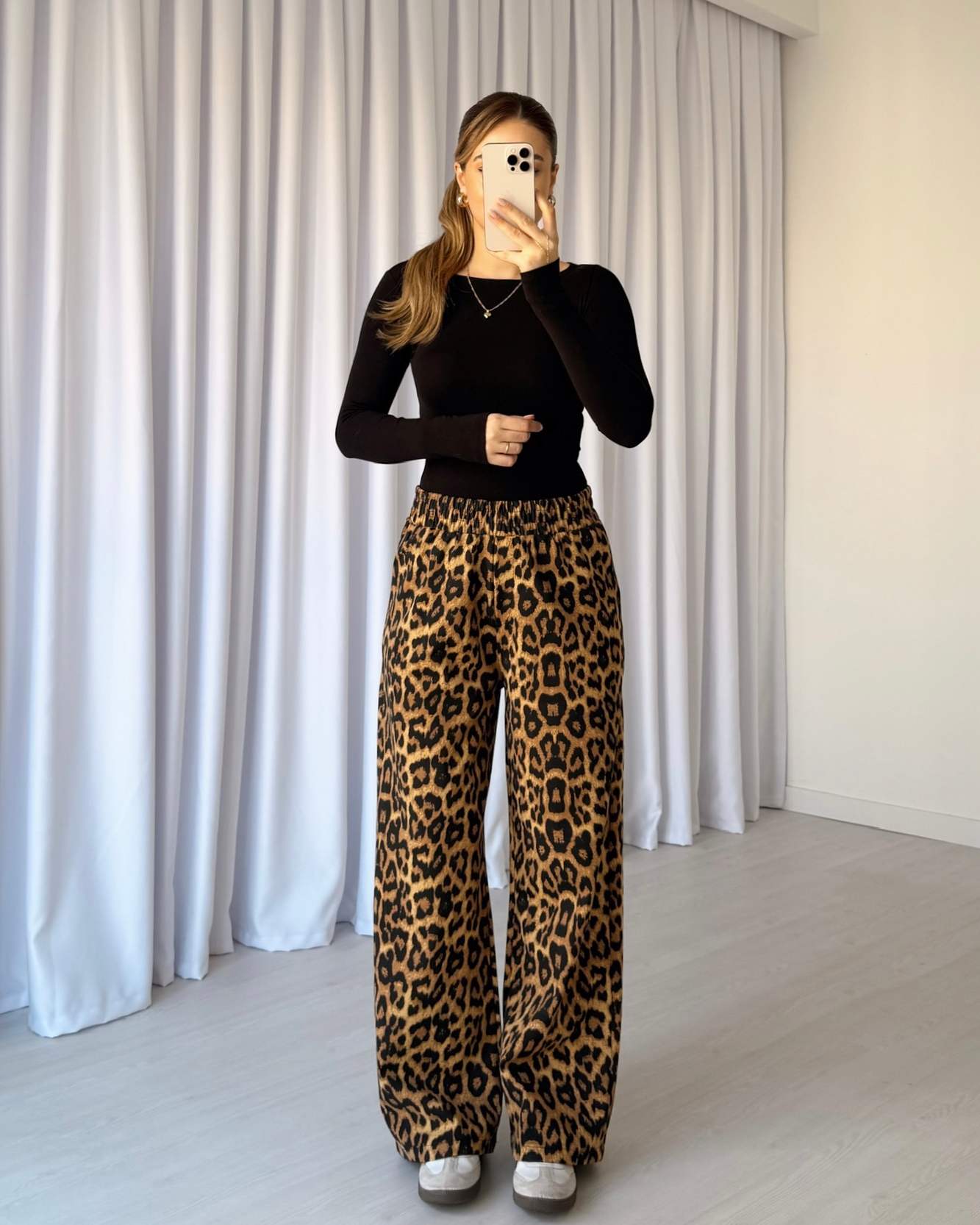 Beli Lastikli Palazzo Pantolon - Leopar Desenli