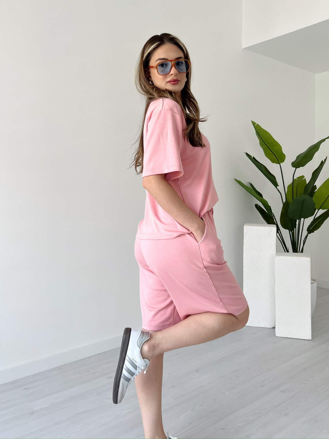 Modal Kumaş Şortlu Takım - Pembe