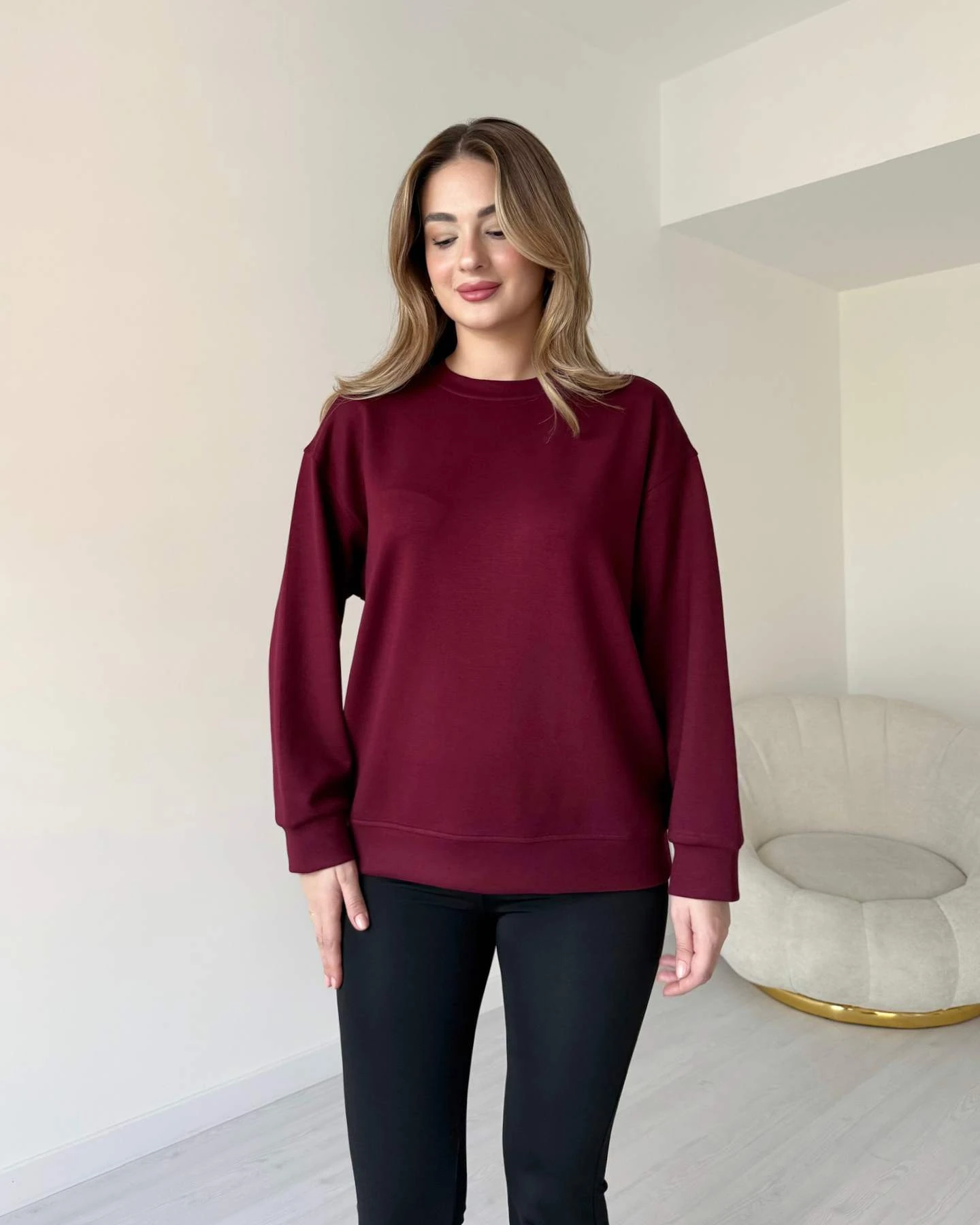 Modal Kumaş Oversize Basic Sweatshirt