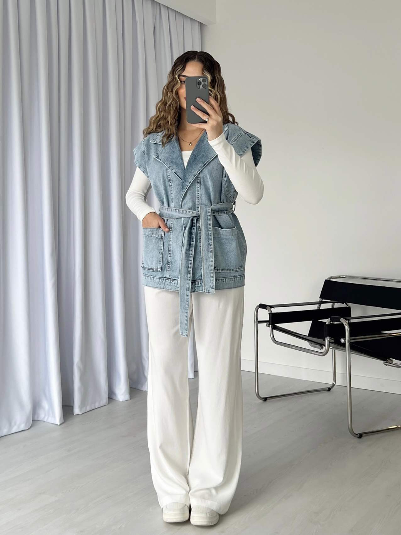 Kuşaklı Denim Yelek