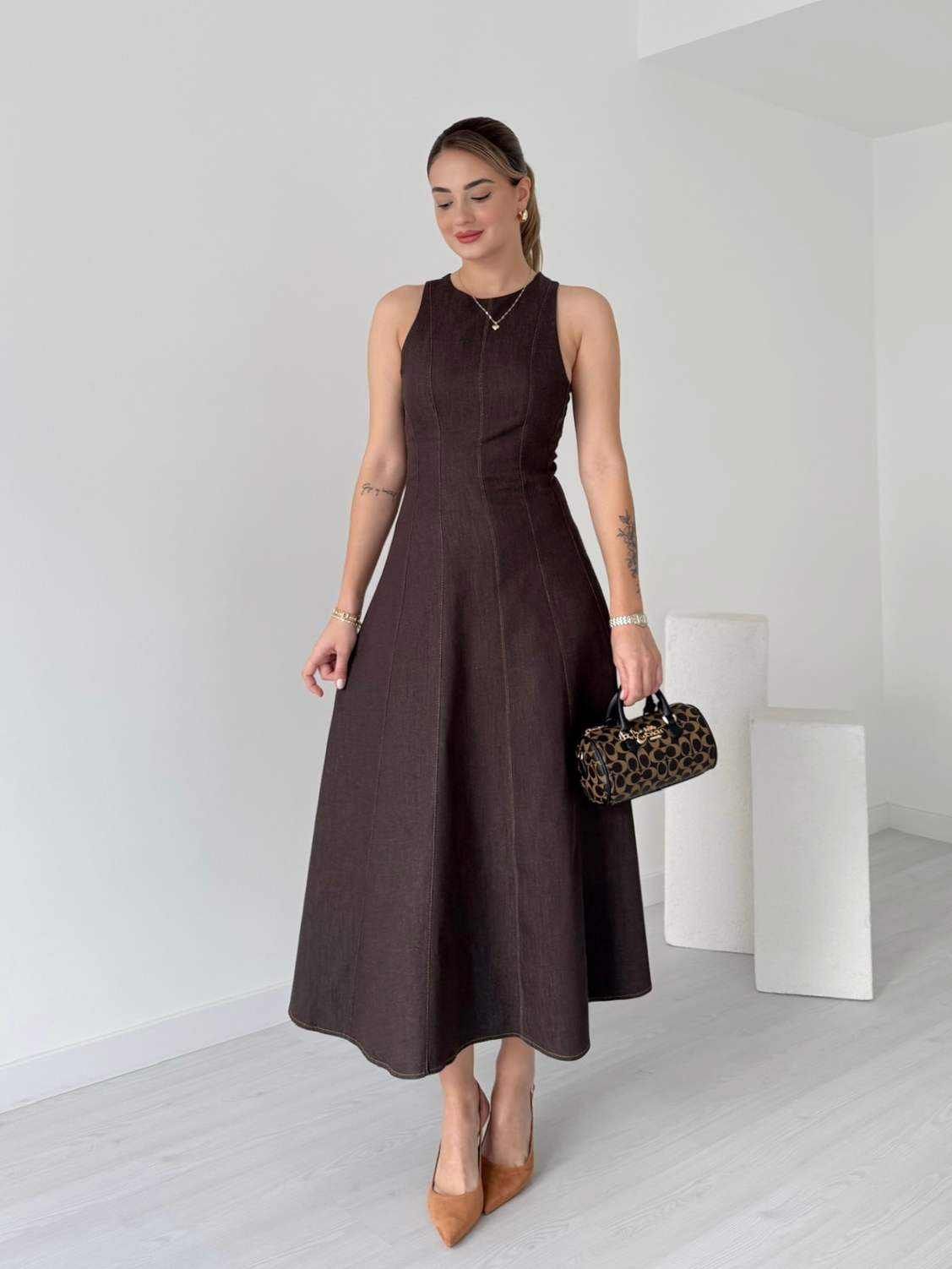 Sıfır Kol Denim Elbise