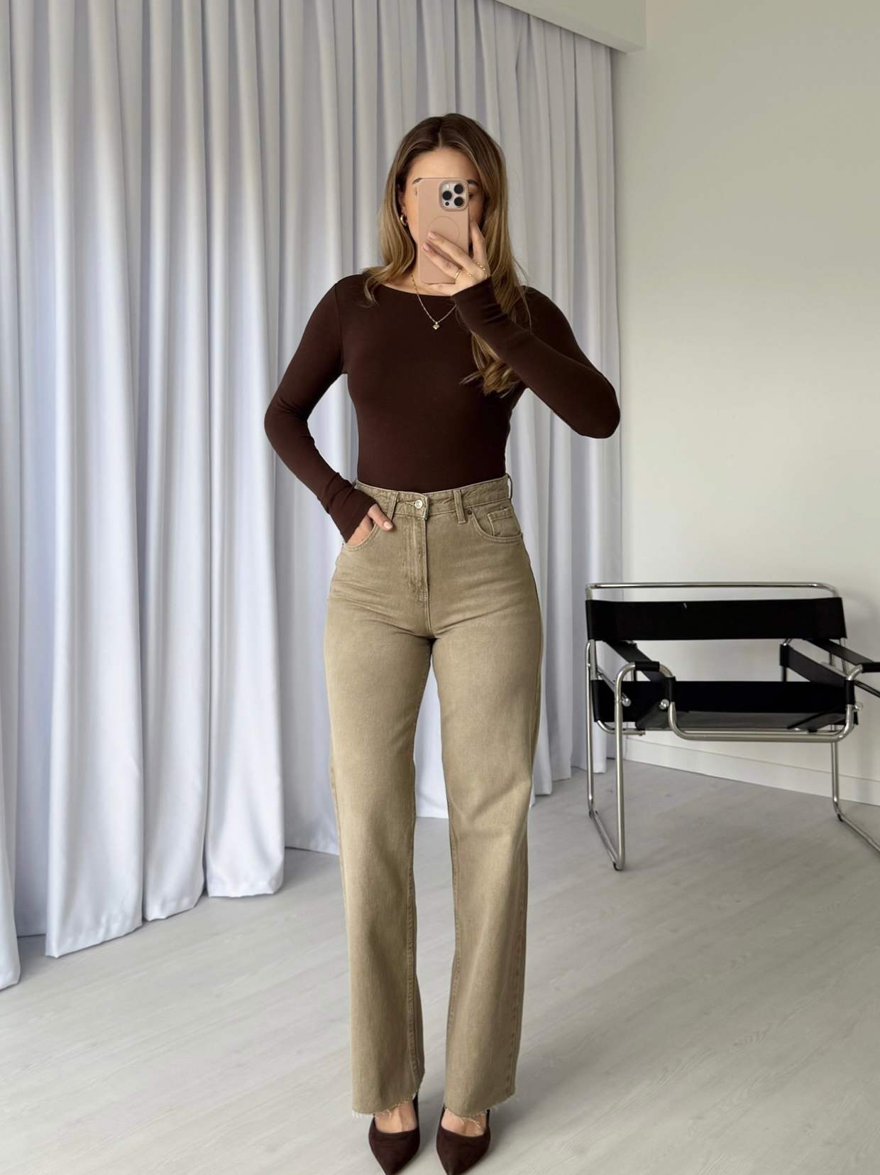 Eskitme Bej Kesik Paça Premium Straight Jean - Bej