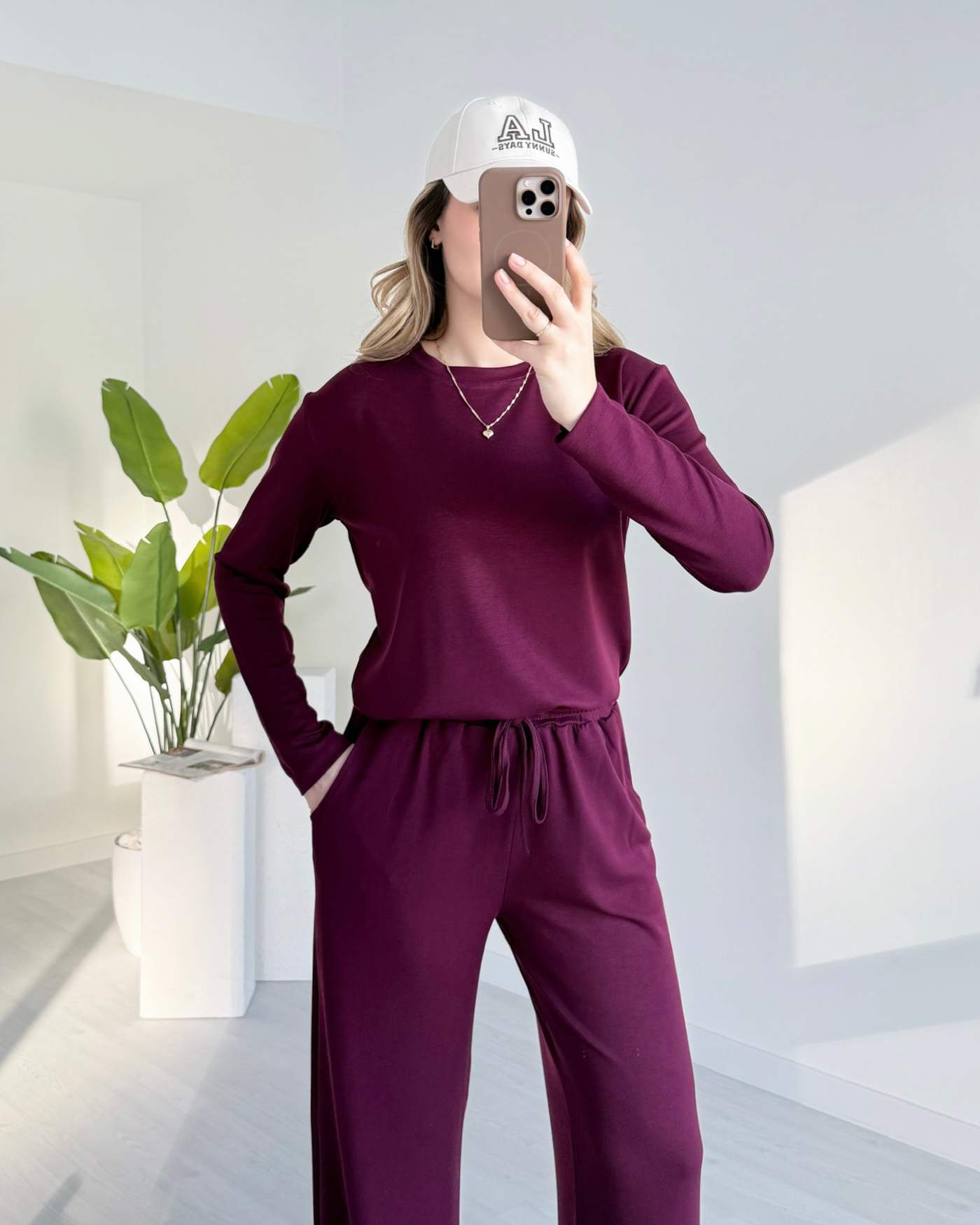 Bisiklet Yaka Basic Modal Takım - Bordo