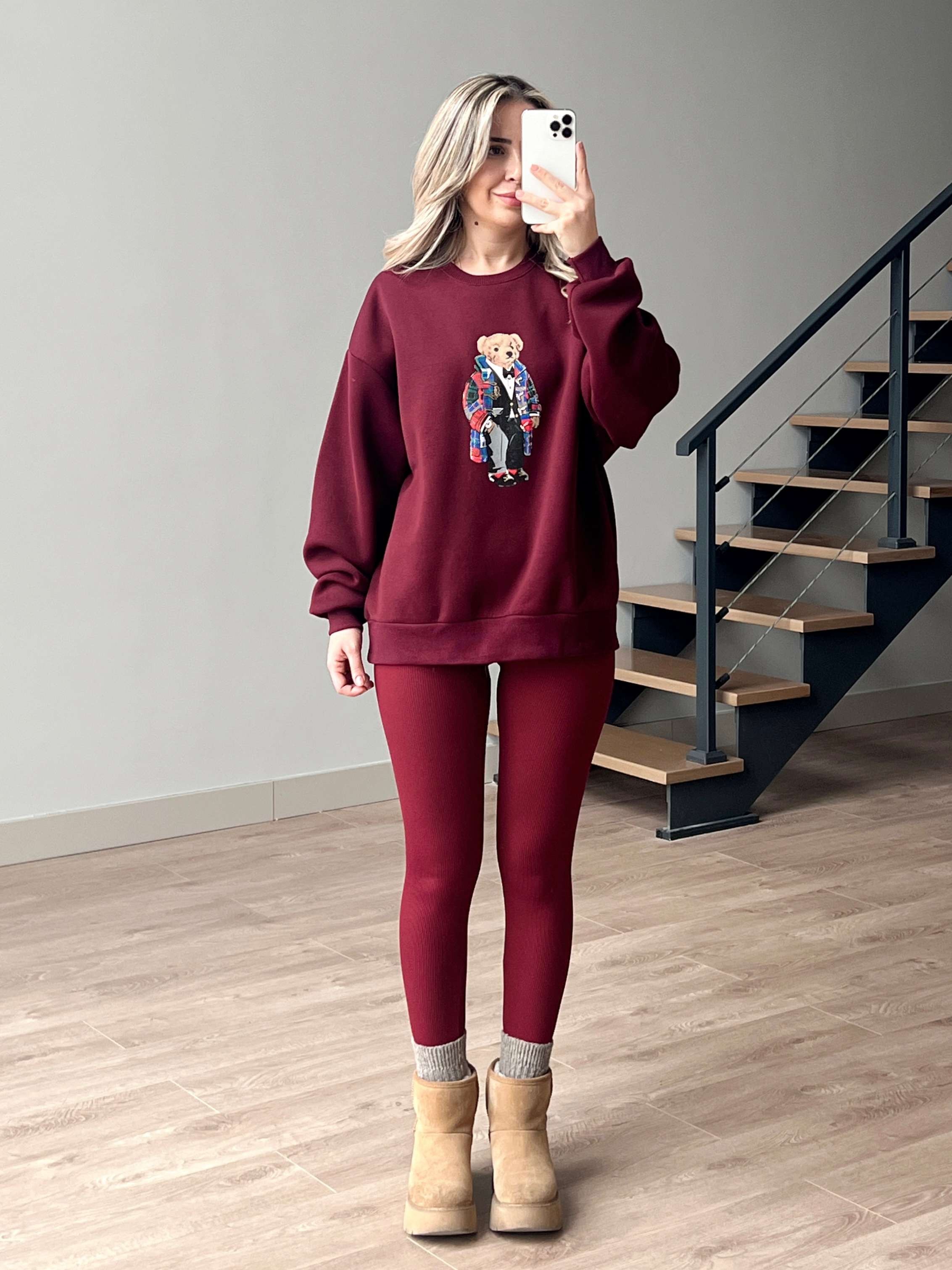 Teddy Baskılı İçi Polar Sweatshirt