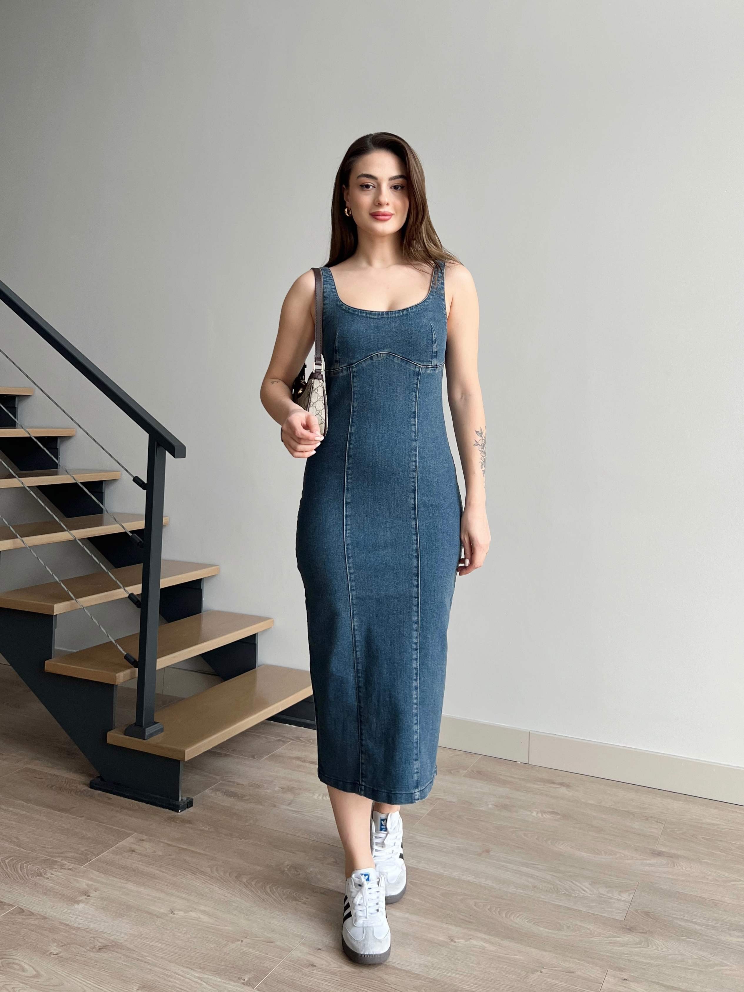 Askılı Kalem Denim Elbise