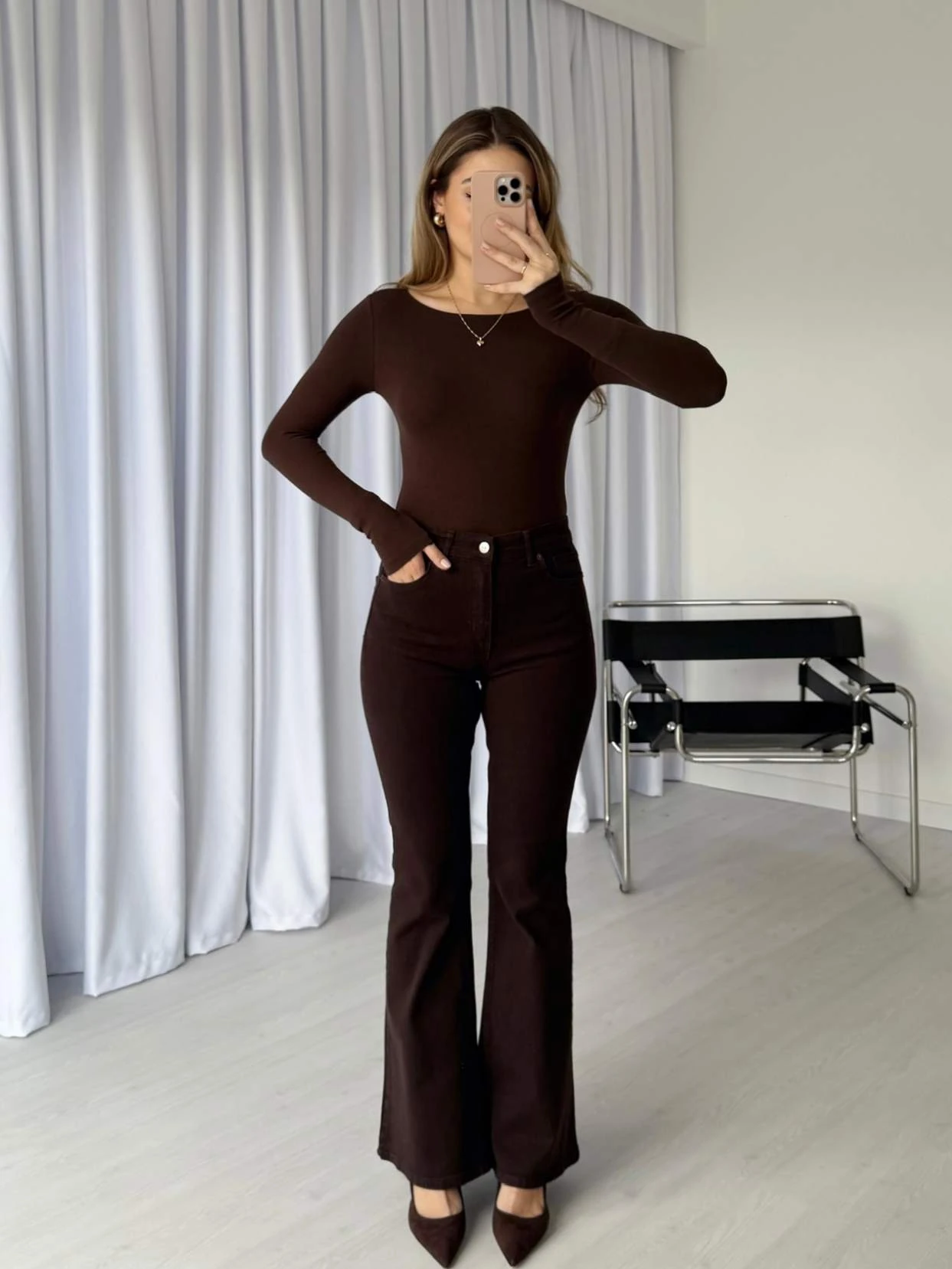 Yüksek Bel Likralı İspanyol Paça Jean