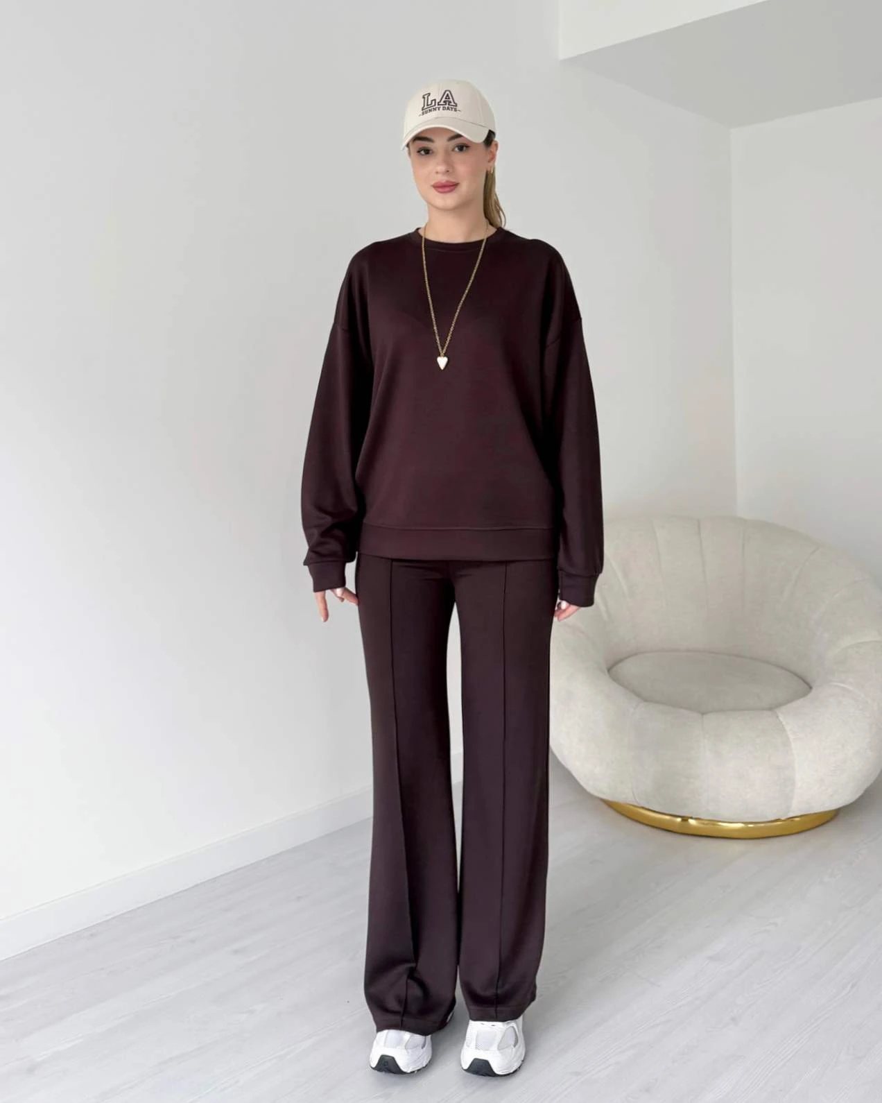 Oversize Kalıp Oysh Modal İkili Takım - Kahve