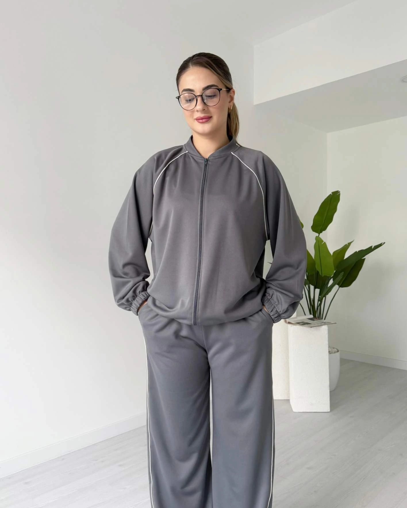 Şerit Detaylı Eşofman Takımı - Gri