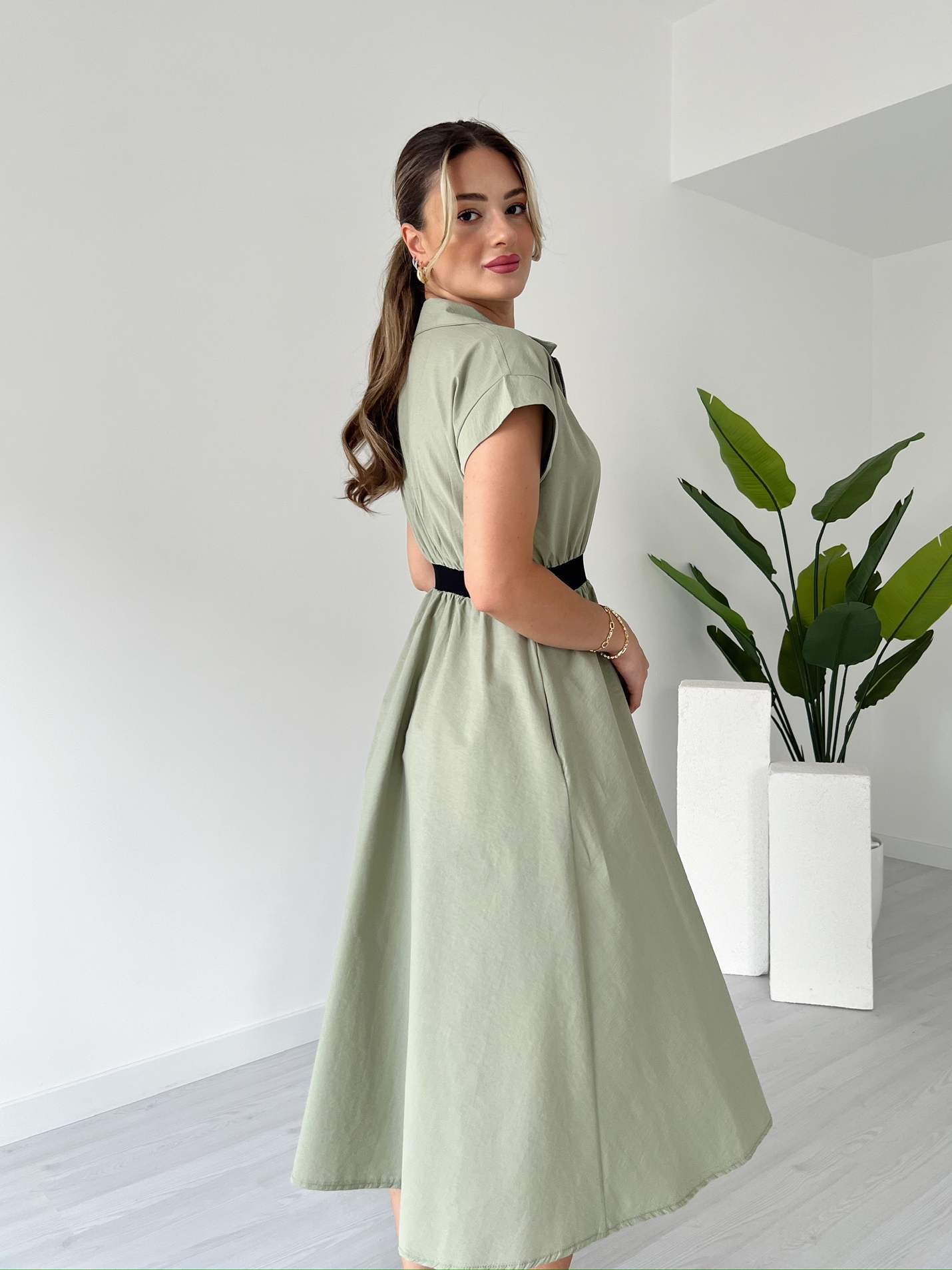 Beli Lastikli Poplin Elbise