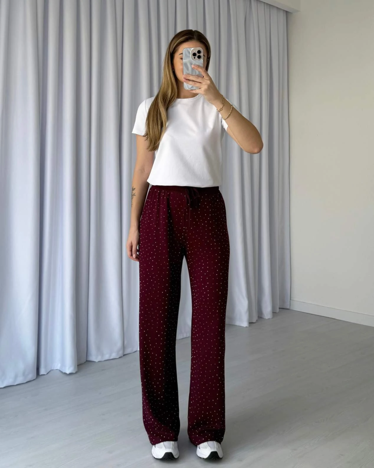 Modal Kumaş Işıltılı Pantolon - Bordo