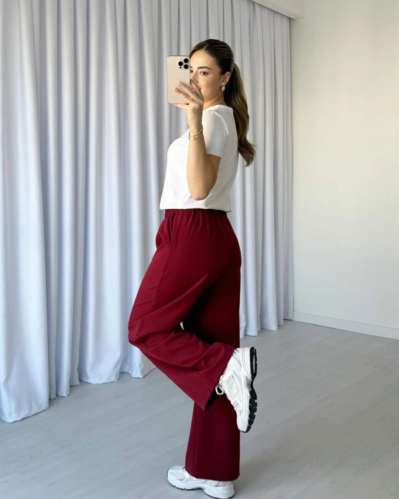 Bol Paça Beli Lastikli Kumaş Pantolon