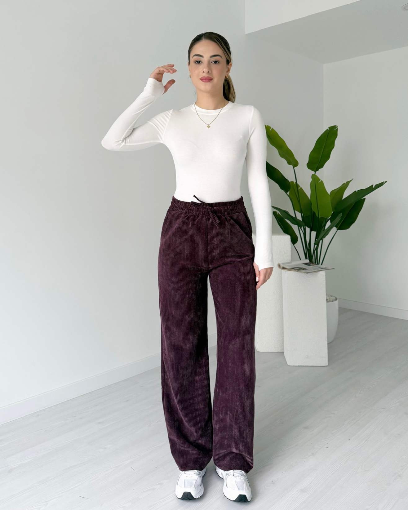 Fitilli Palazzo Kadife Pantolon - Bordo