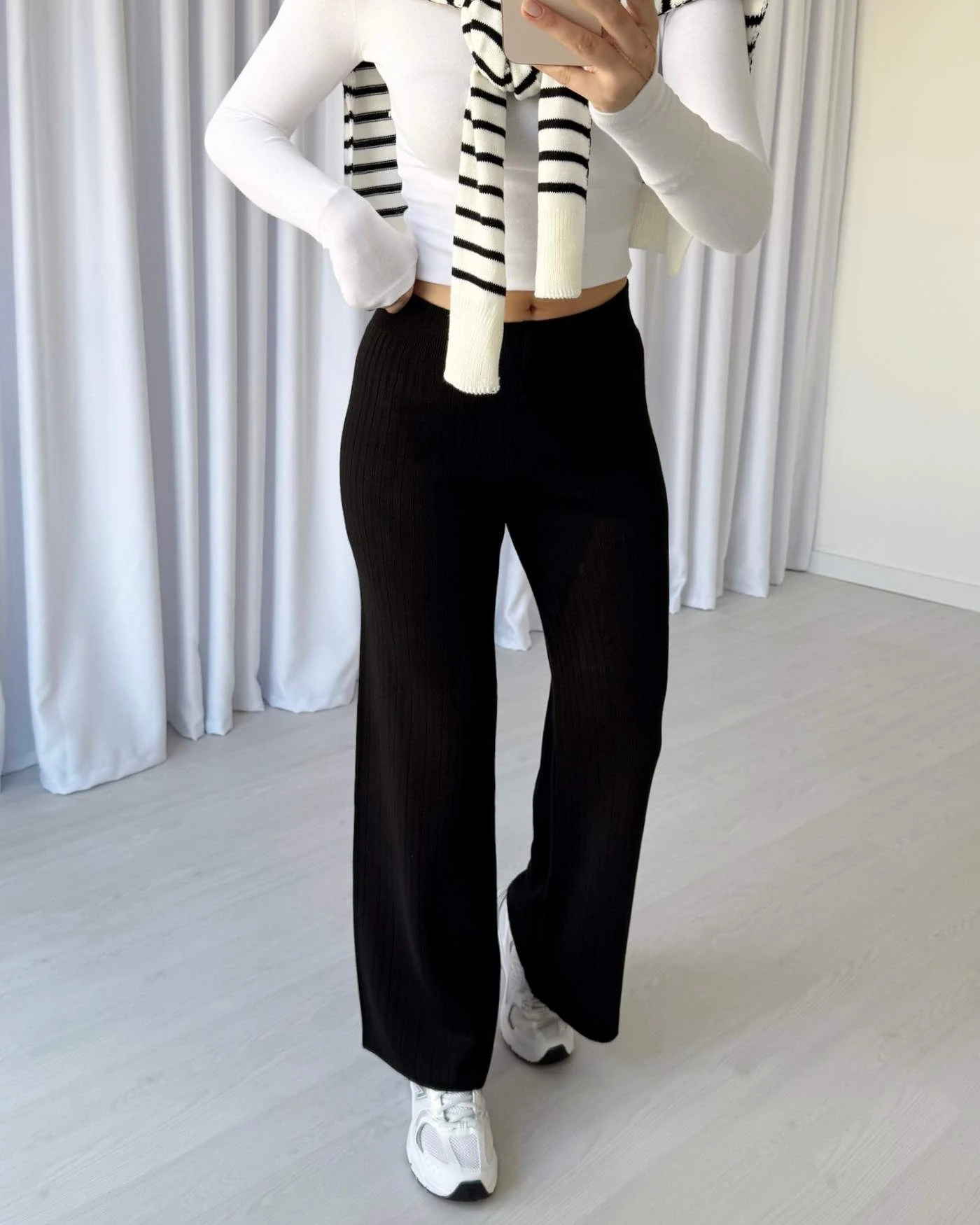 Fitilli Triko Pantolon - Siyah