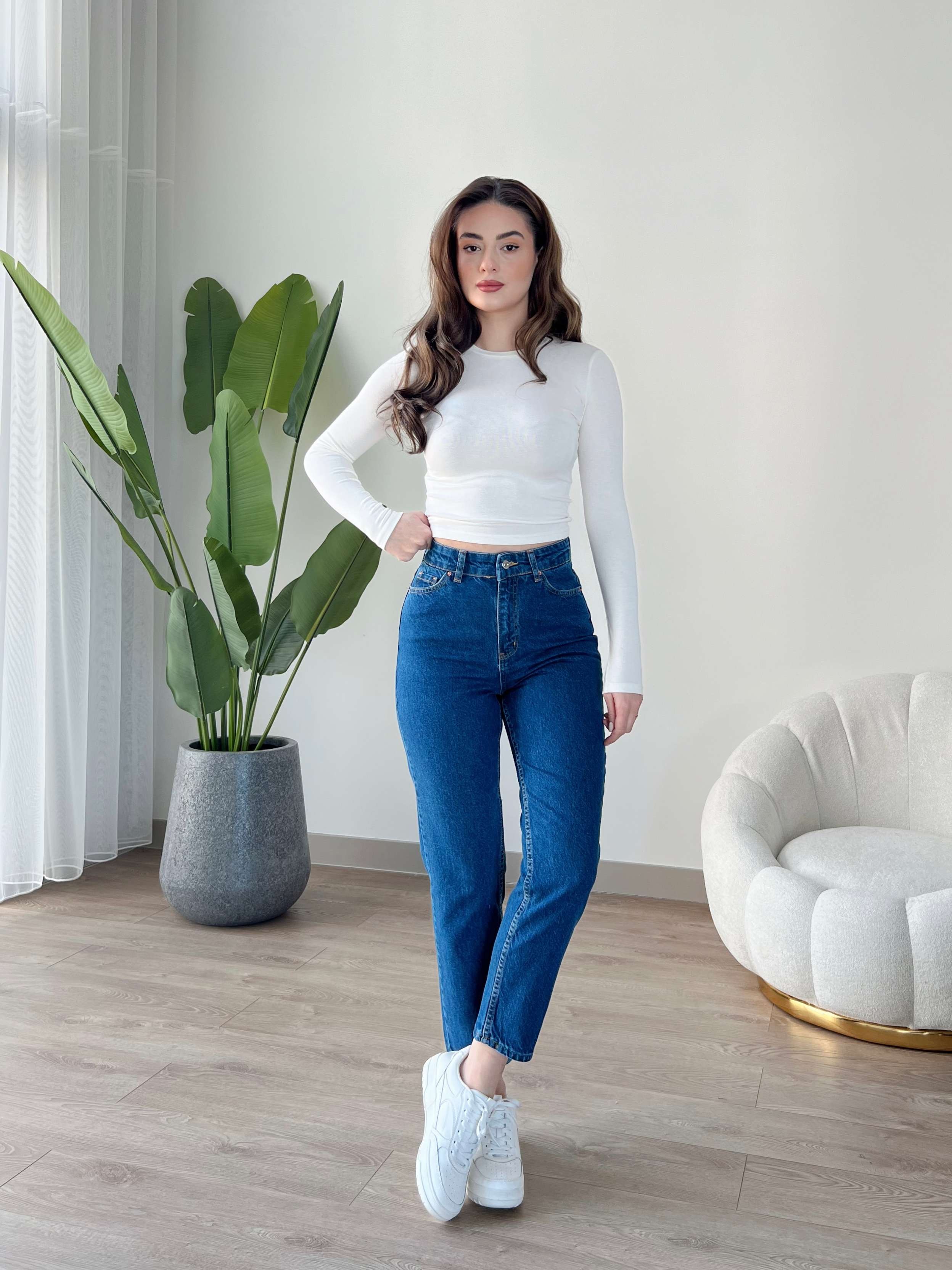 Yüksek Bel Mom Jean - Koyu Mavi