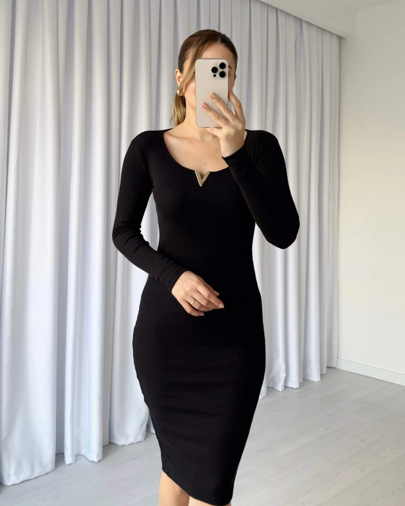 Yaka Detaylı Penye Elbise