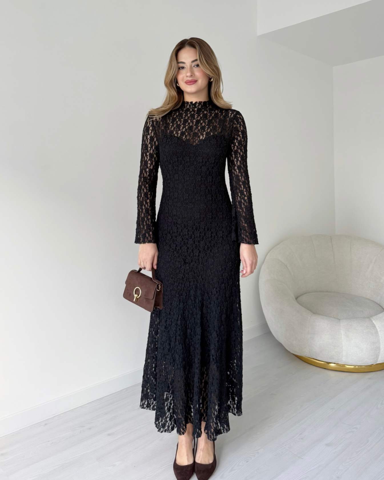 Eteği Volanlı MAURO Dantel Elbise