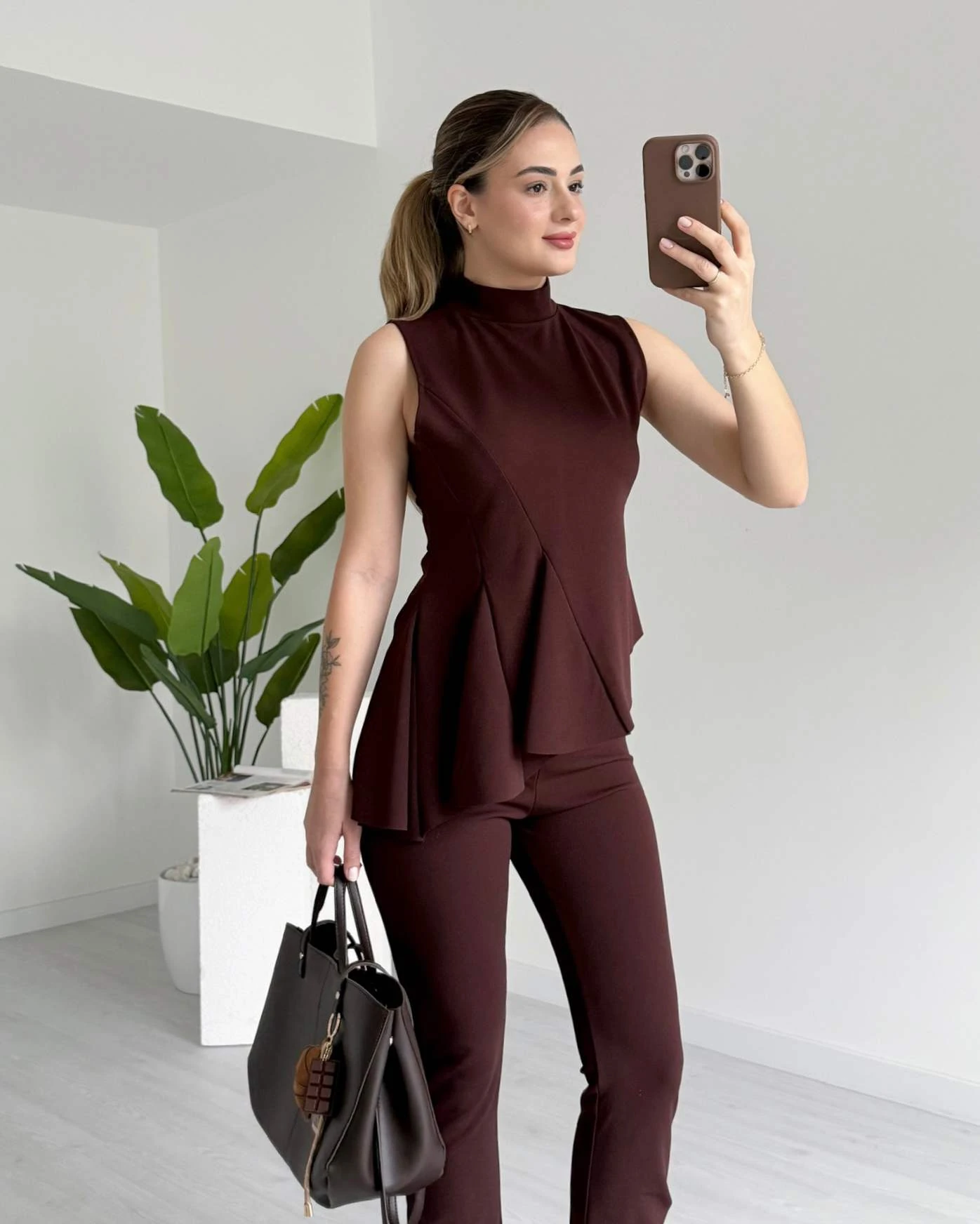 Asimetrik Kesim Bluz Pantolon Takım