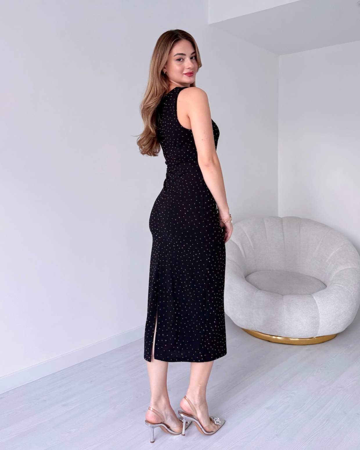 Sıfır Kol Taş Süslemeli ARWEN Elbise