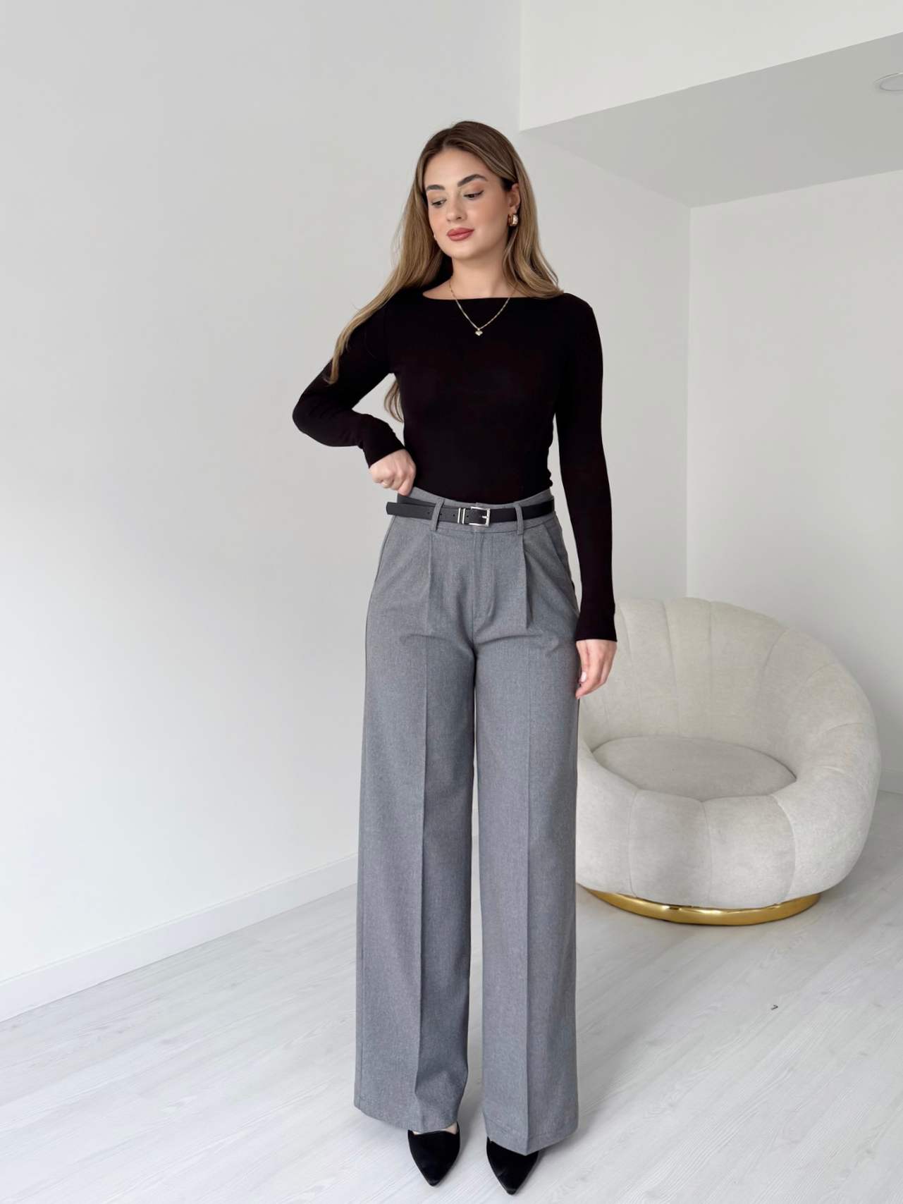 Yün Efekt Pilili Palazzo Pantolon