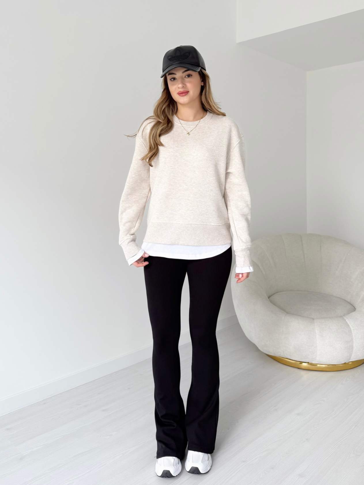 İspanyol Paça İçi Polar Fitilli Tayt - Siyah