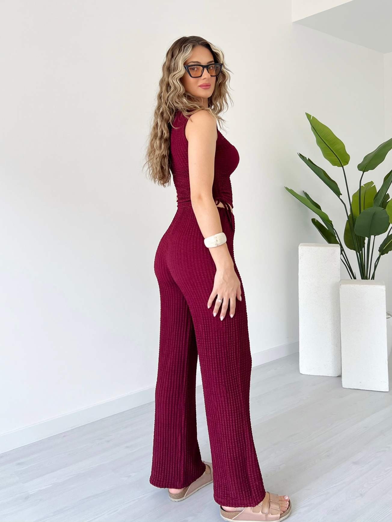 Bubble Kumaş Crop Takım