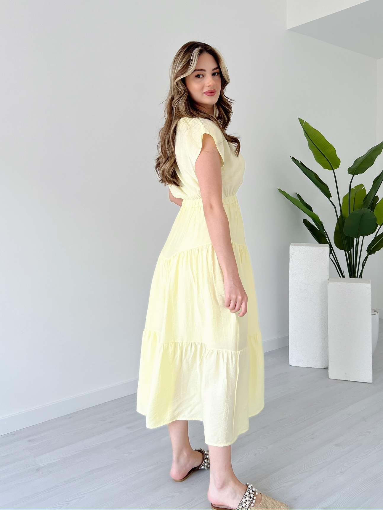 Beli Lastikli Midi Boy BORRİS Elbise