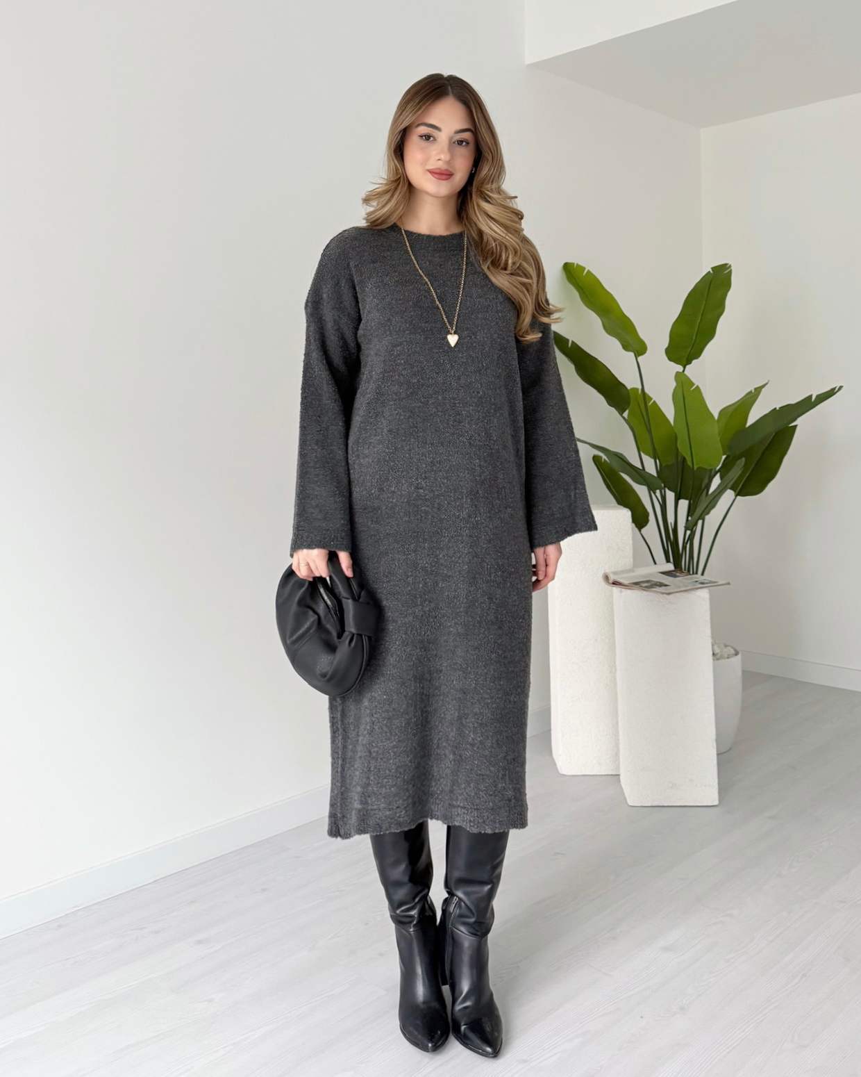 Salaş Triko Elbise - Antrasit