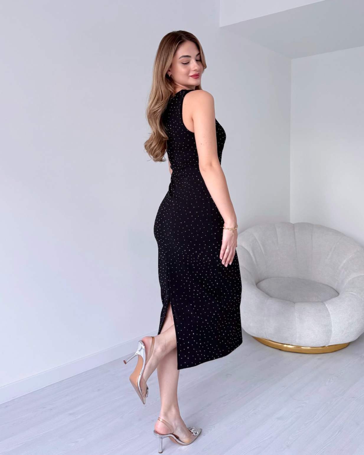 Sıfır Kol Taş Süslemeli ARWEN Elbise