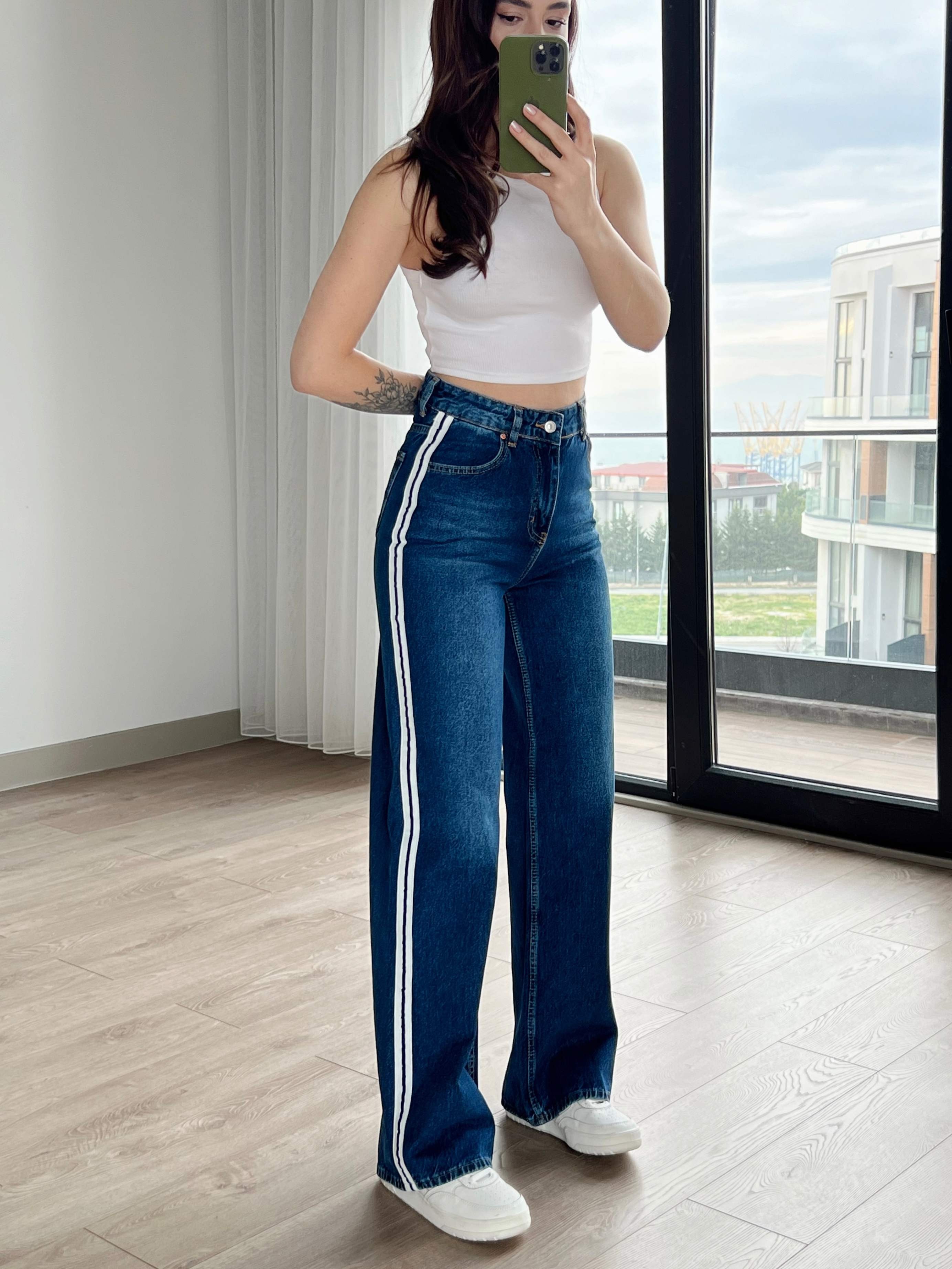 Yanı Şeritli Wide Leg Jean