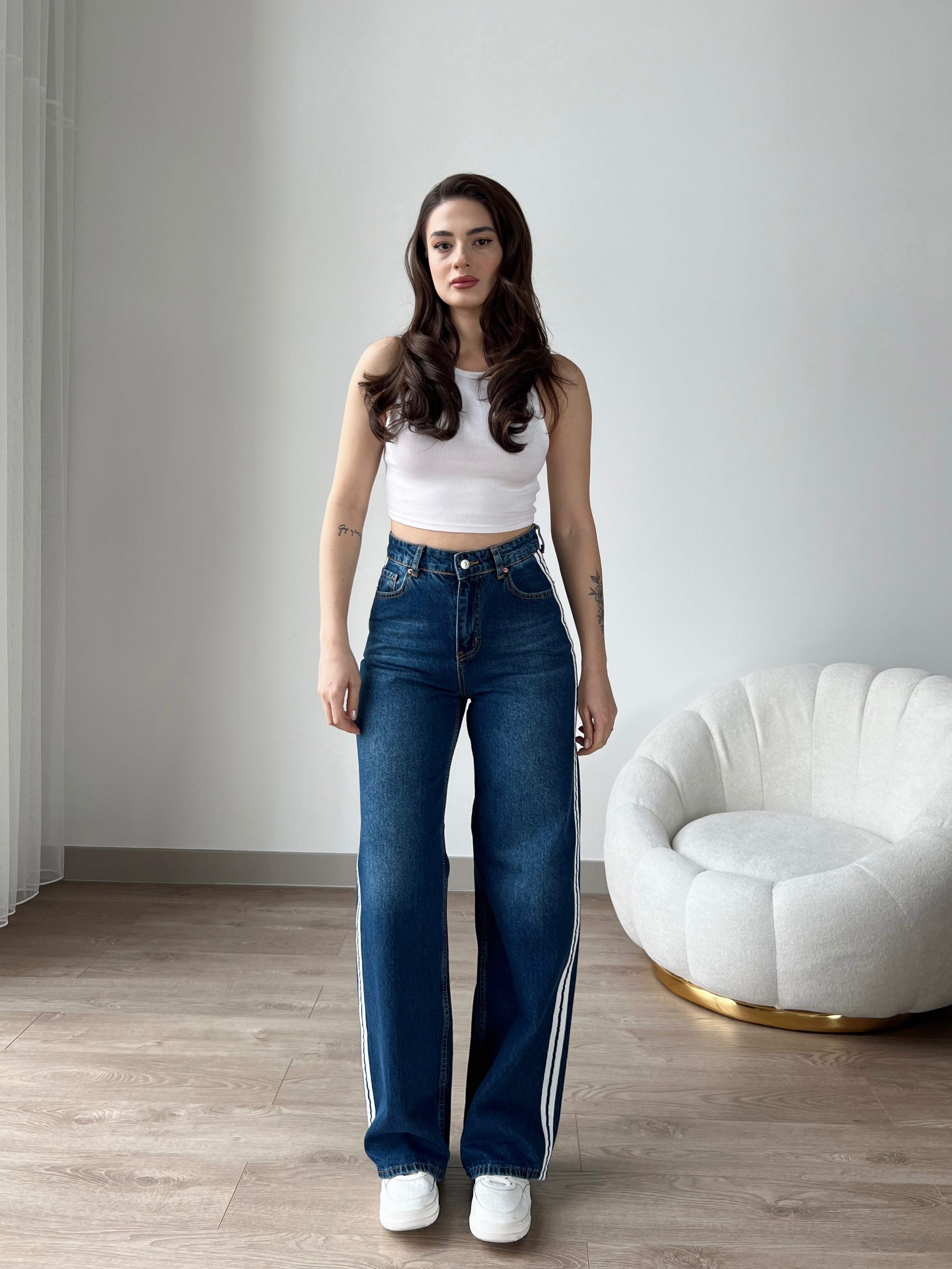 Yanı Şeritli Wide Leg Jean