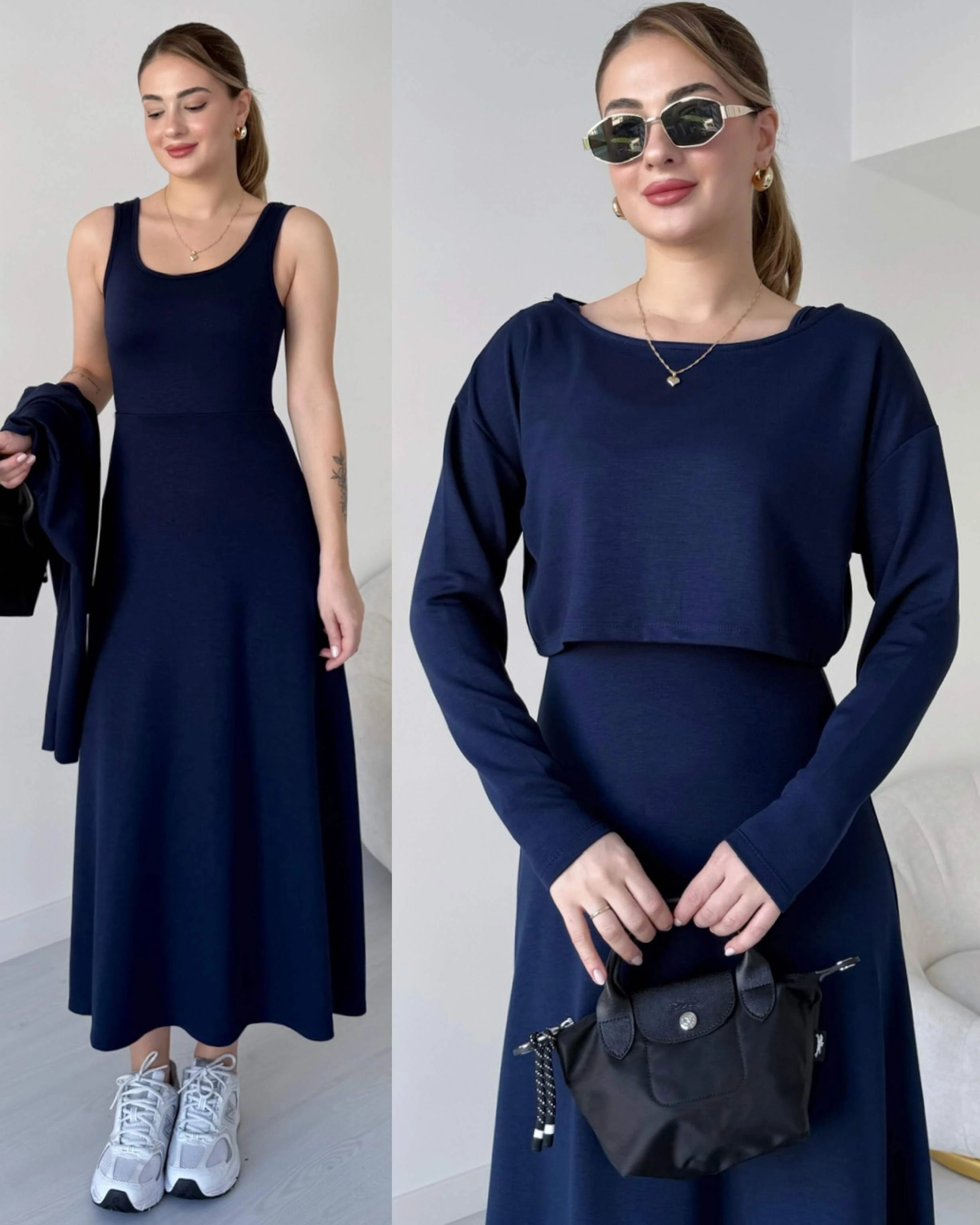 Elbise - Bluz İkili Takım - Lacivert