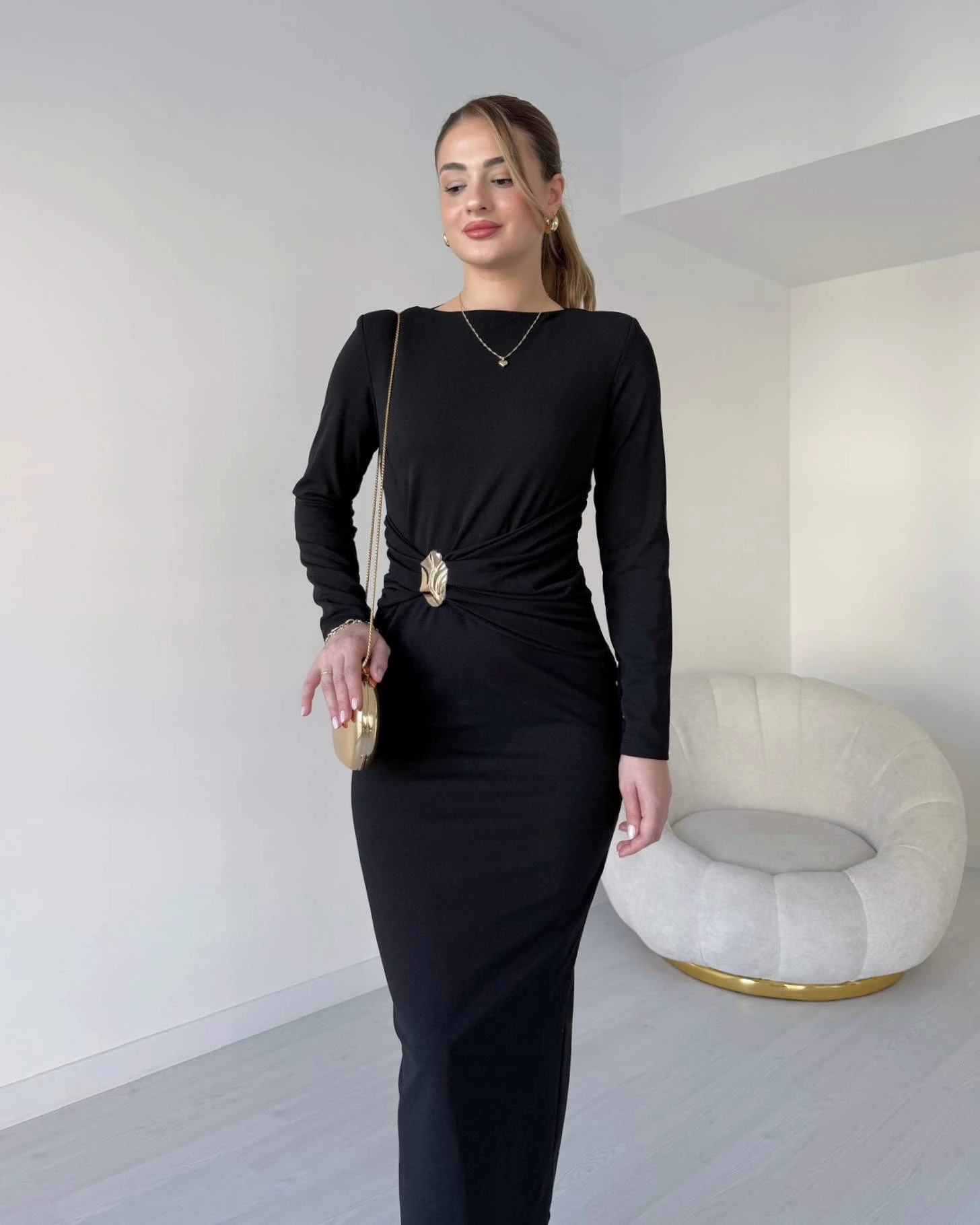 Bel Detaylı Midi Boy VICTOR Elbise