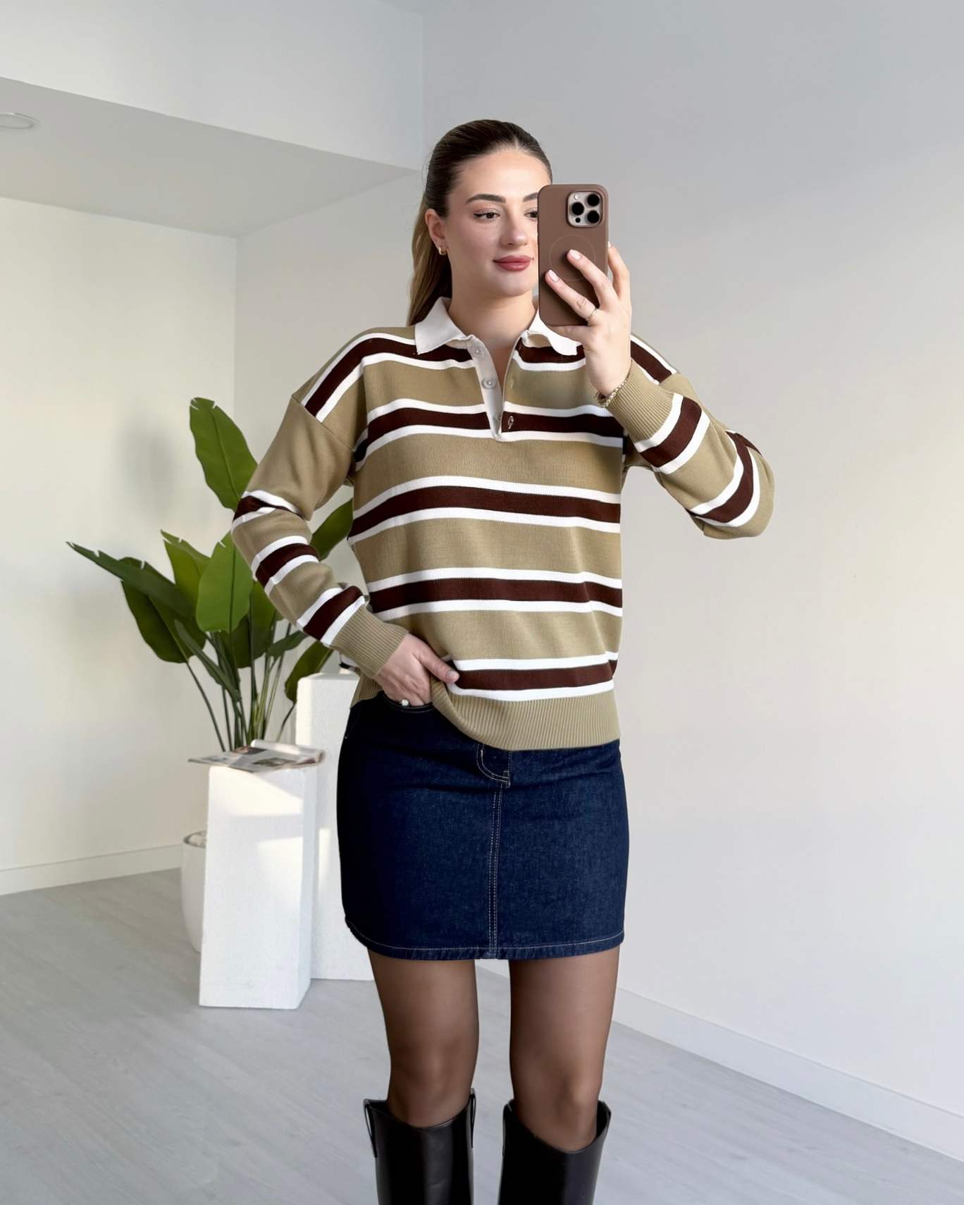 Polo Yaka Çizgili Kazak