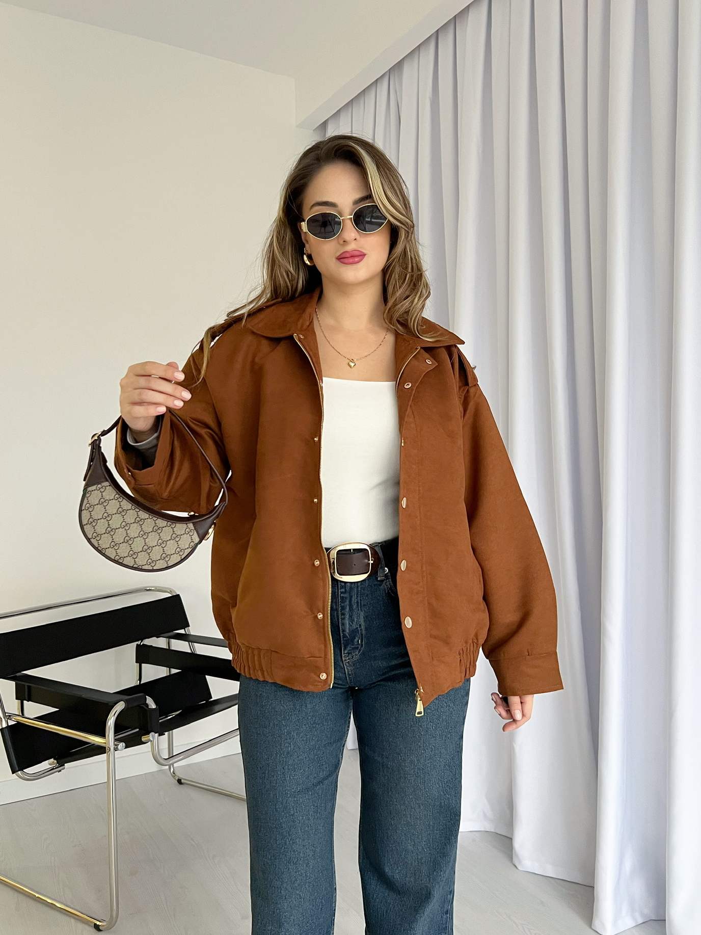 Apoletli Süet Bomber Ceket
