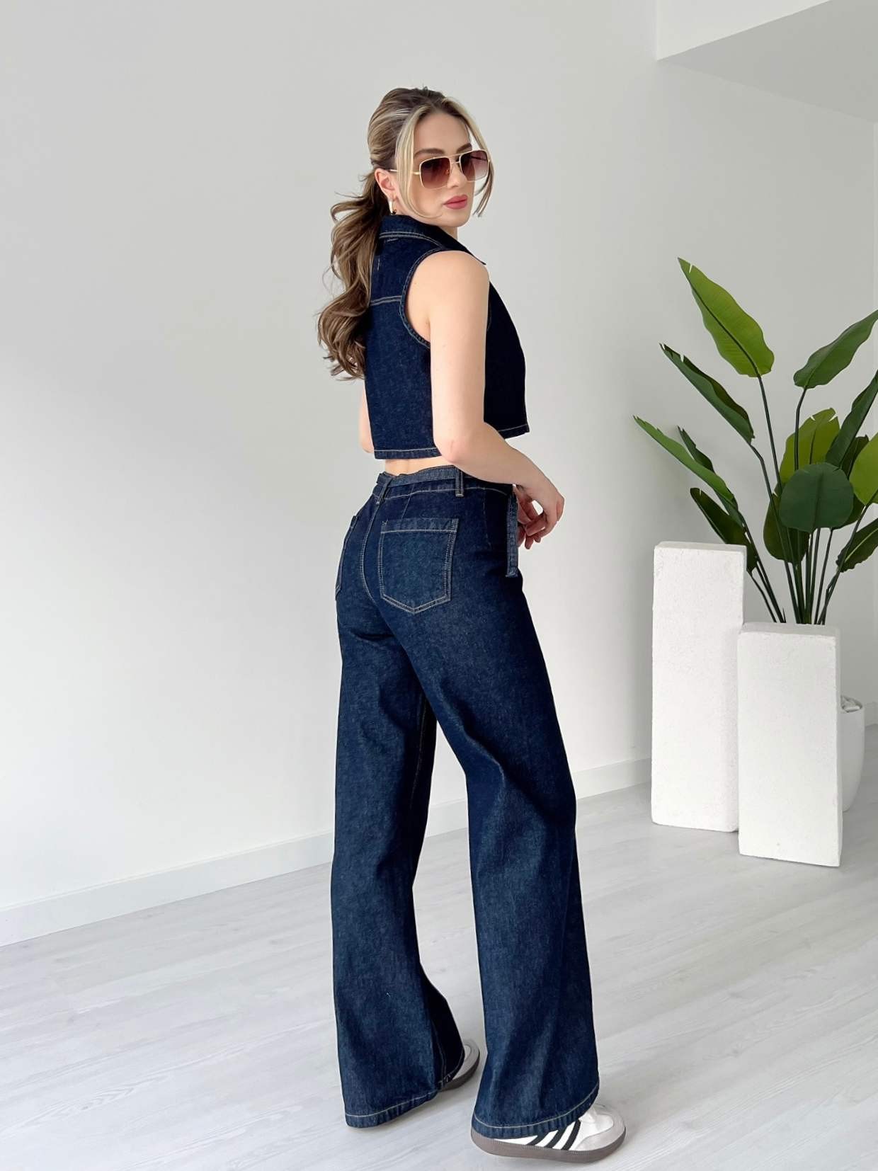 İnce Kemerli Pantolon Yelek Denim Takım