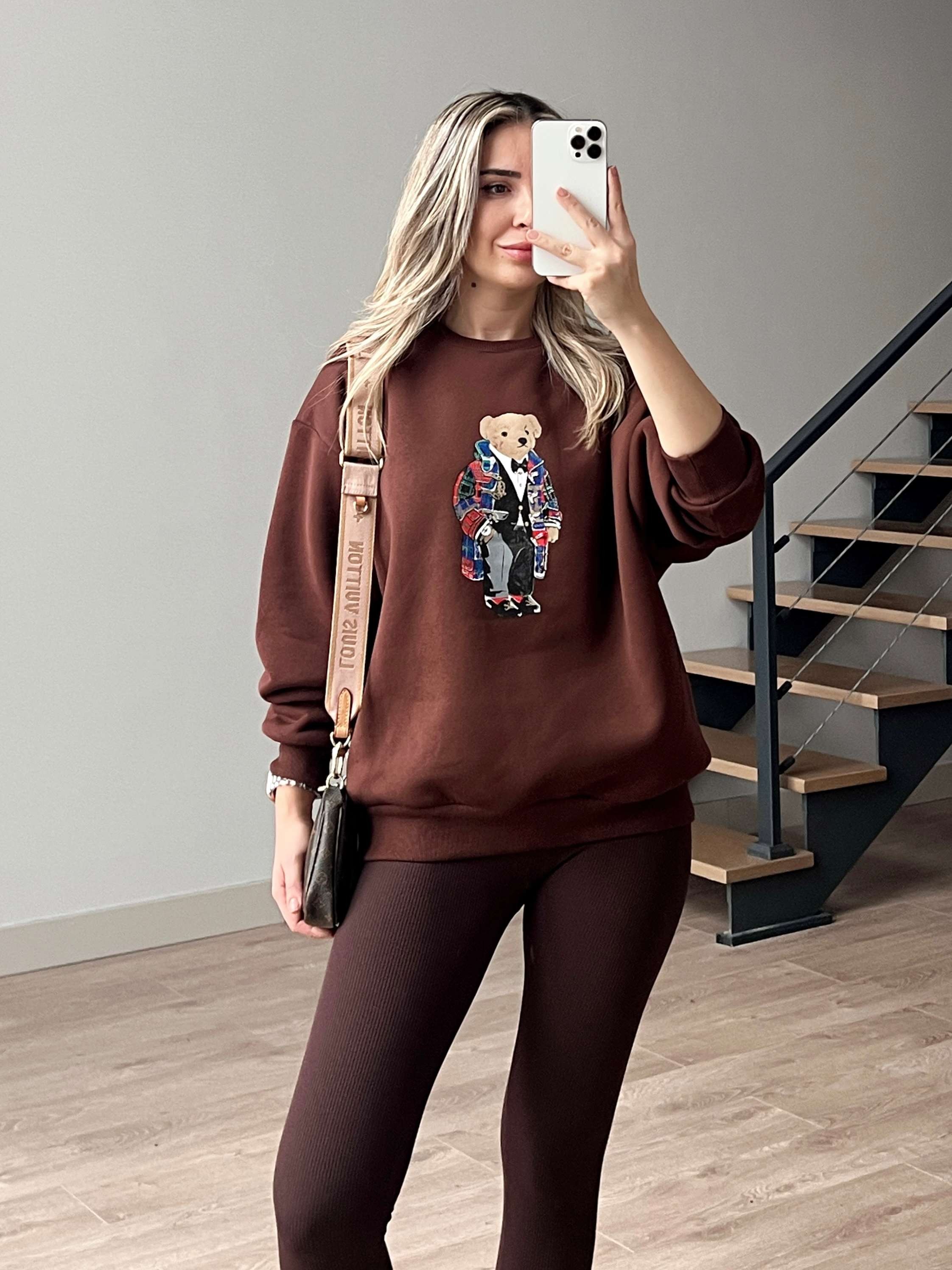 Teddy Baskılı İçi Polar Sweatshirt