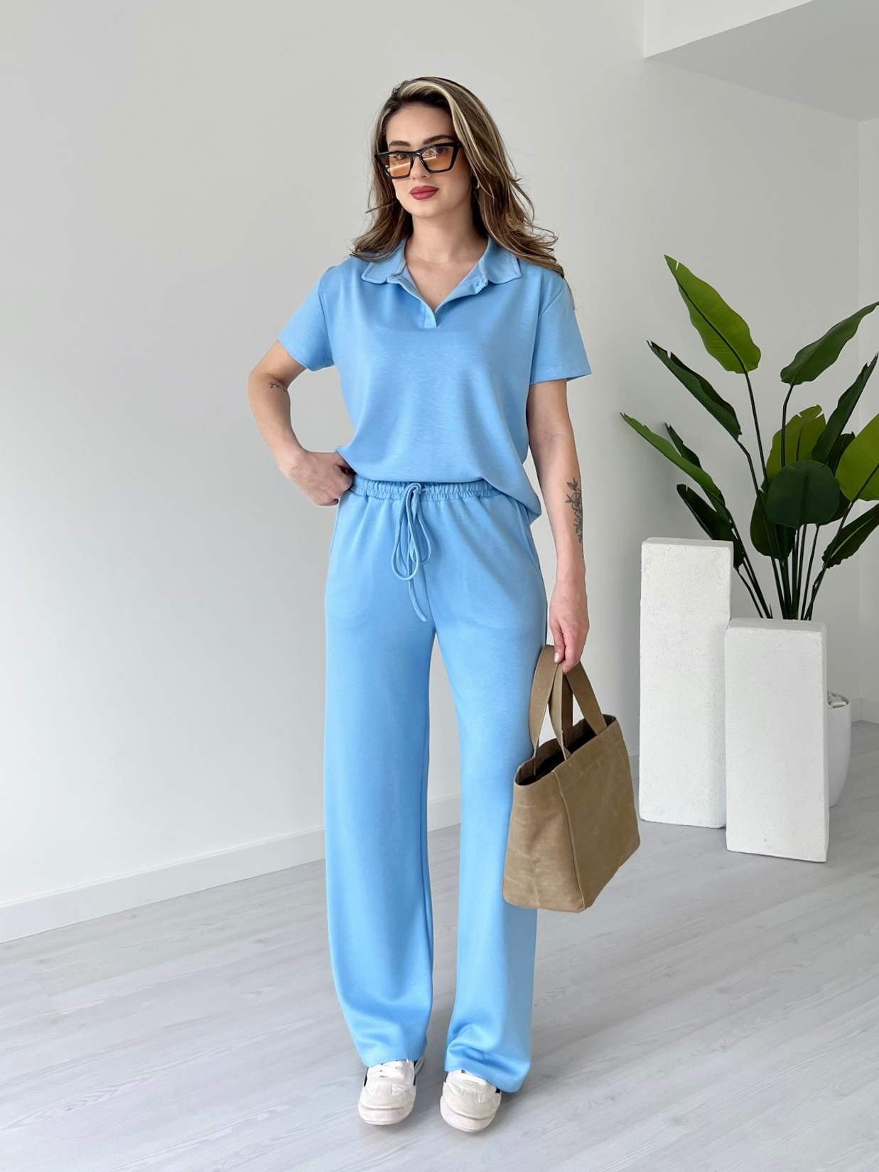 Polo Yaka Kısa Kollu Casual Takım - Bebe Mavi