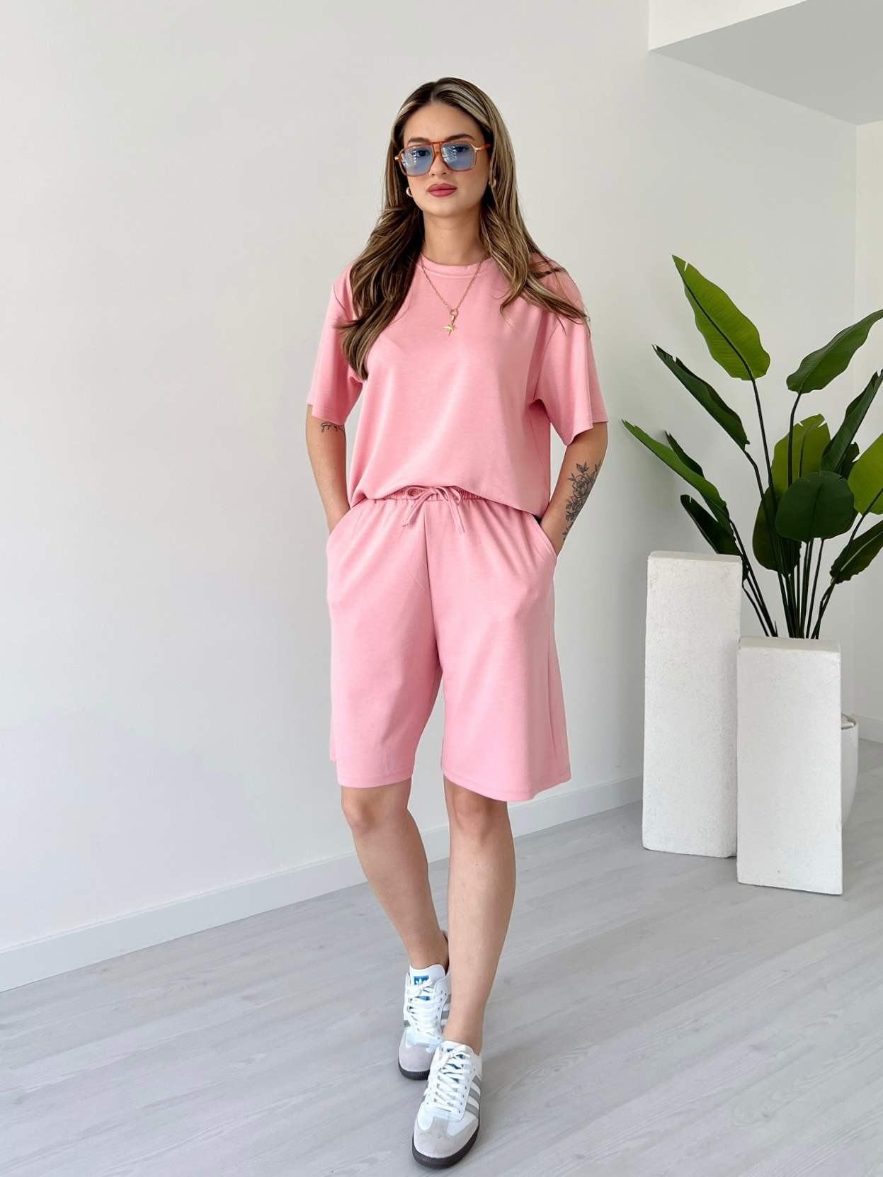 Modal Kumaş Şortlu Takım - Pembe