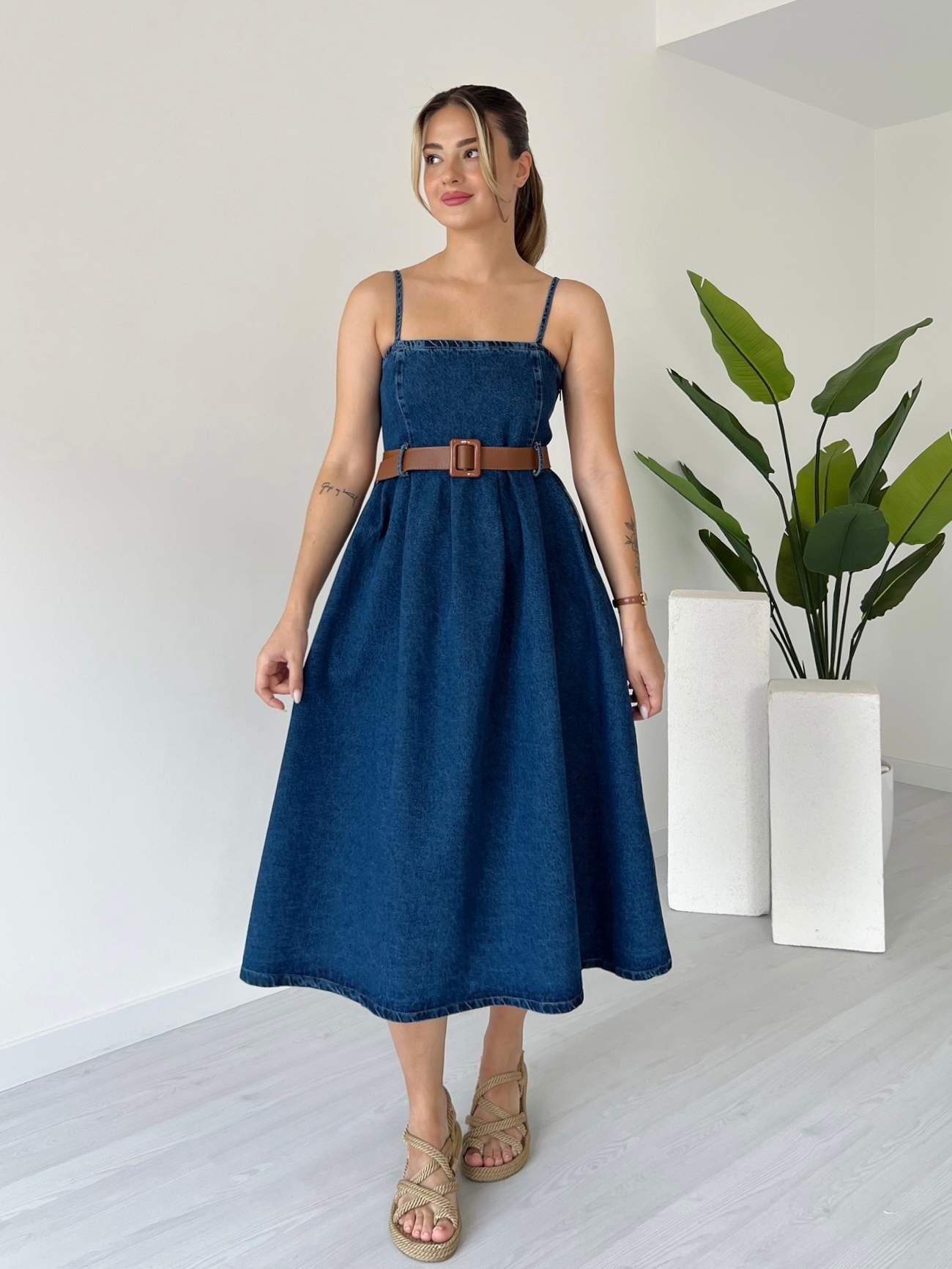 Askılı Denim Elbise