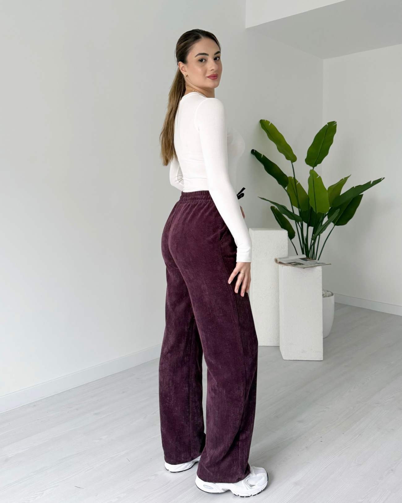 Fitilli Palazzo Kadife Pantolon - Bordo