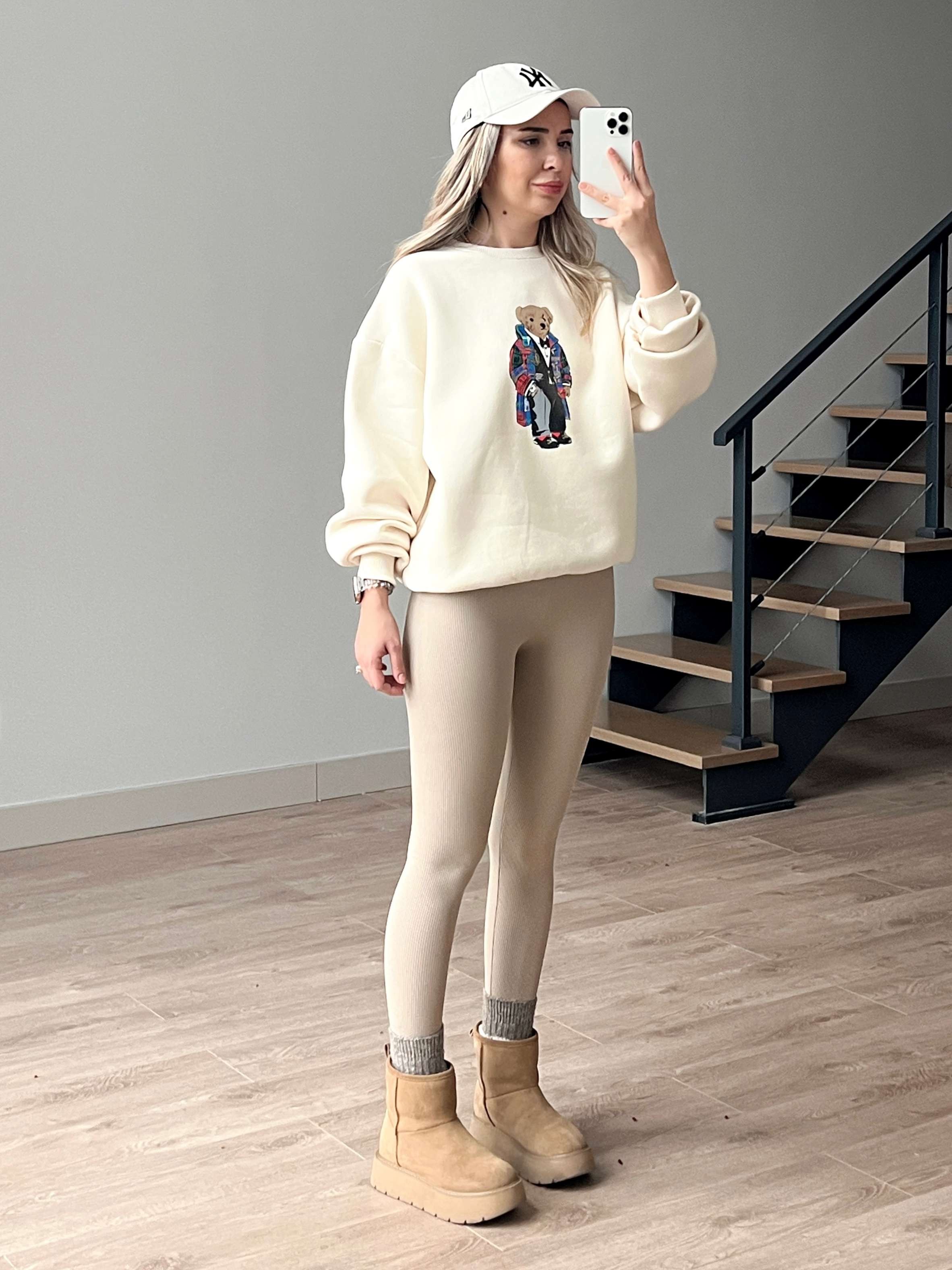 Teddy Baskılı İçi Polar Sweatshirt