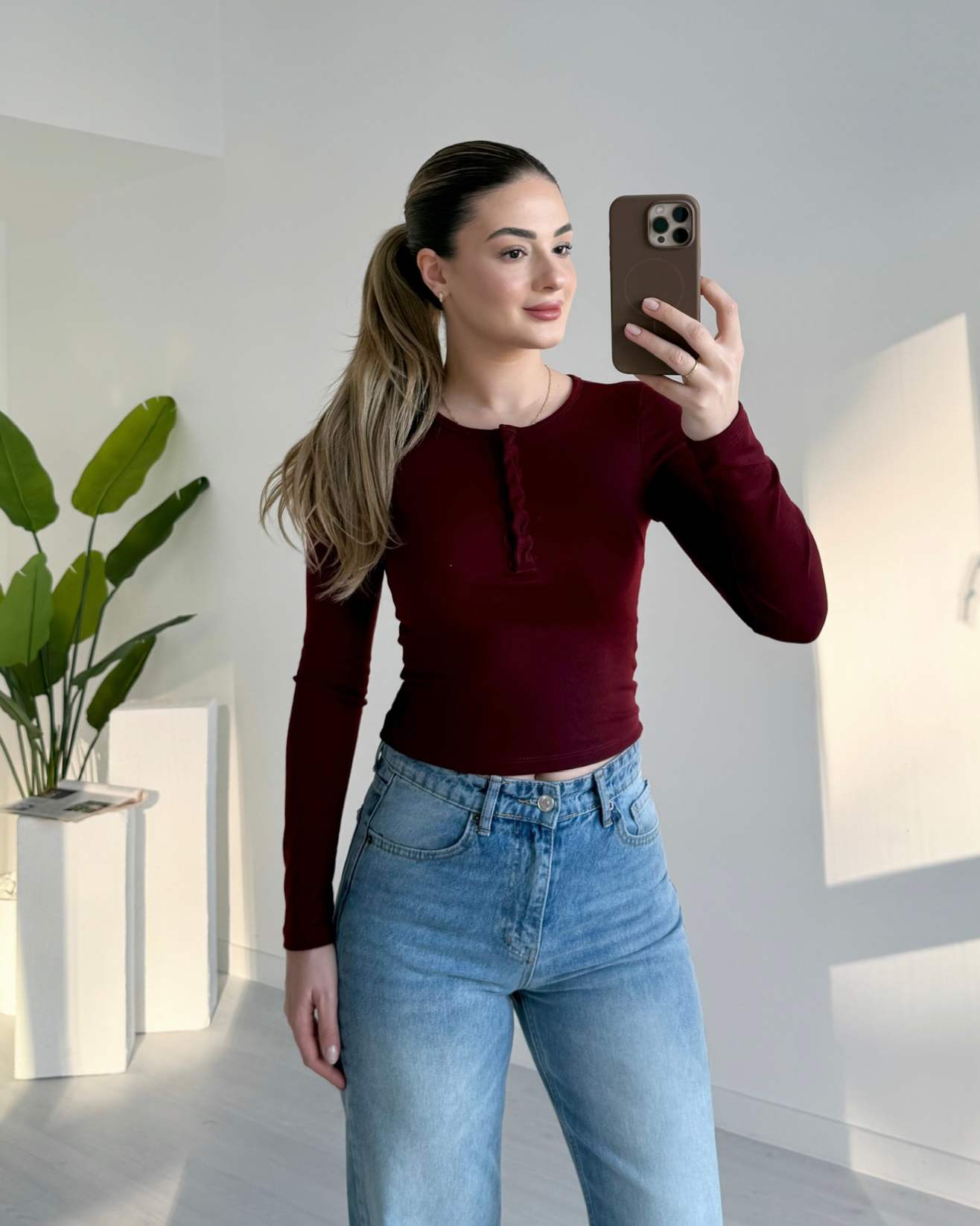 Yakası Çıtçıtlı Basic Body - Bordo