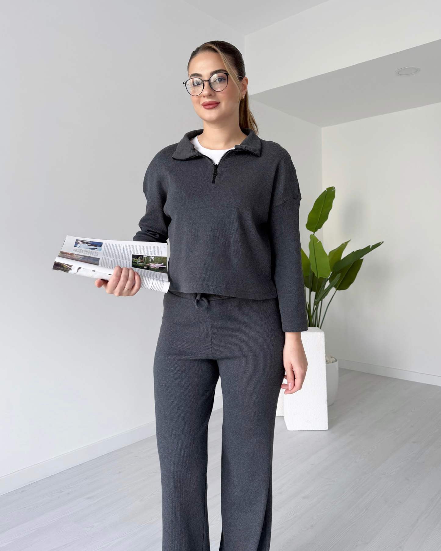 Yaka Fermuarlı İkili Takım - Antrasit