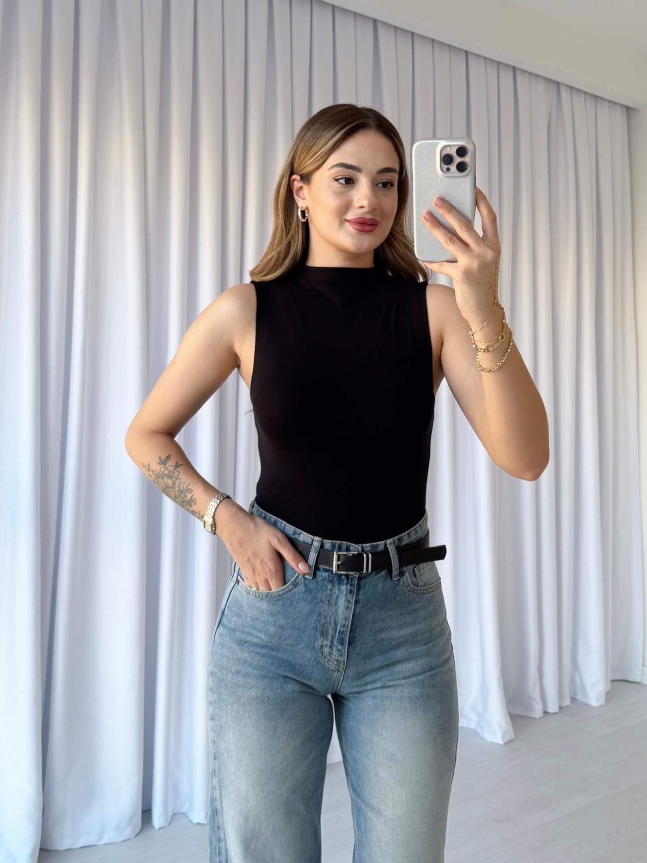 Sıfır Kol Dik Yaka Modal T-Shirt