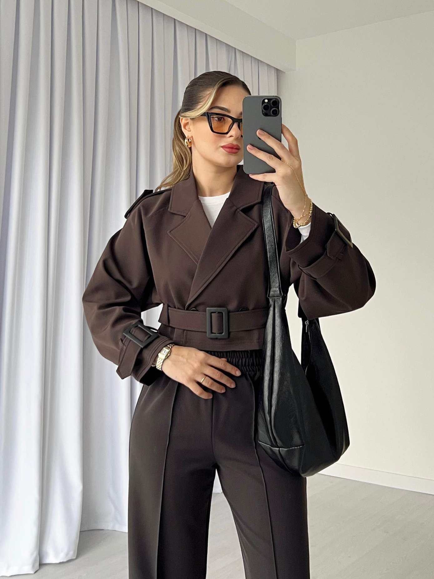 Koyu Kahve Reglan Kısa Ceket