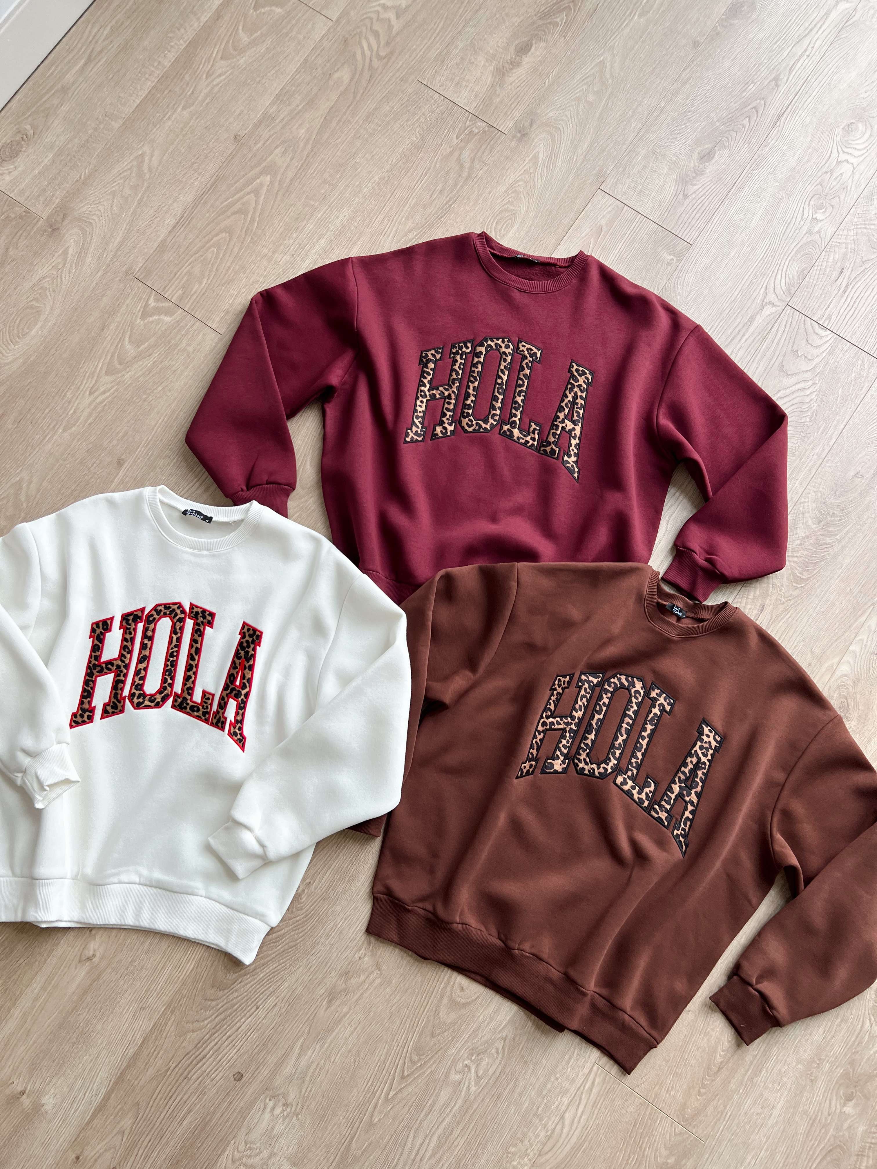 Üç İplik Şardonlu HOLA Sweatshirt - Bordo