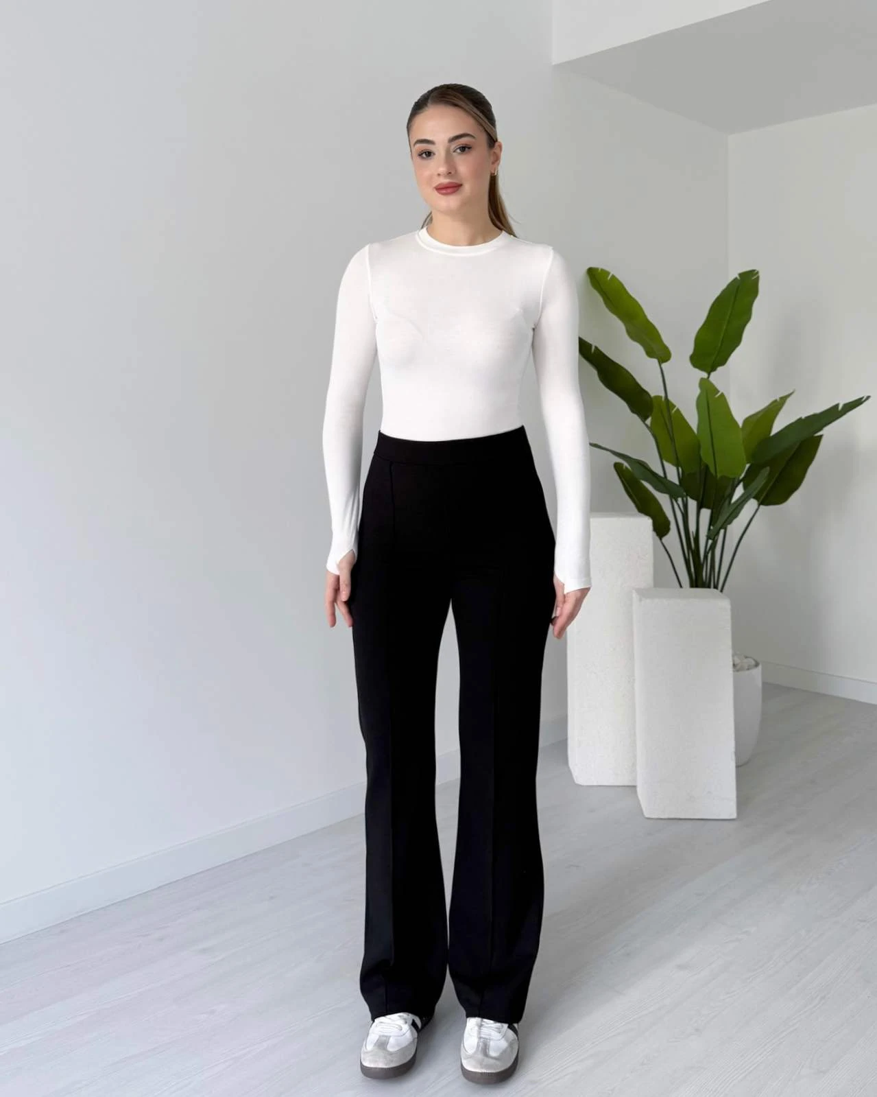 Yüksek Bel Çimalı Kumaş Pantolon