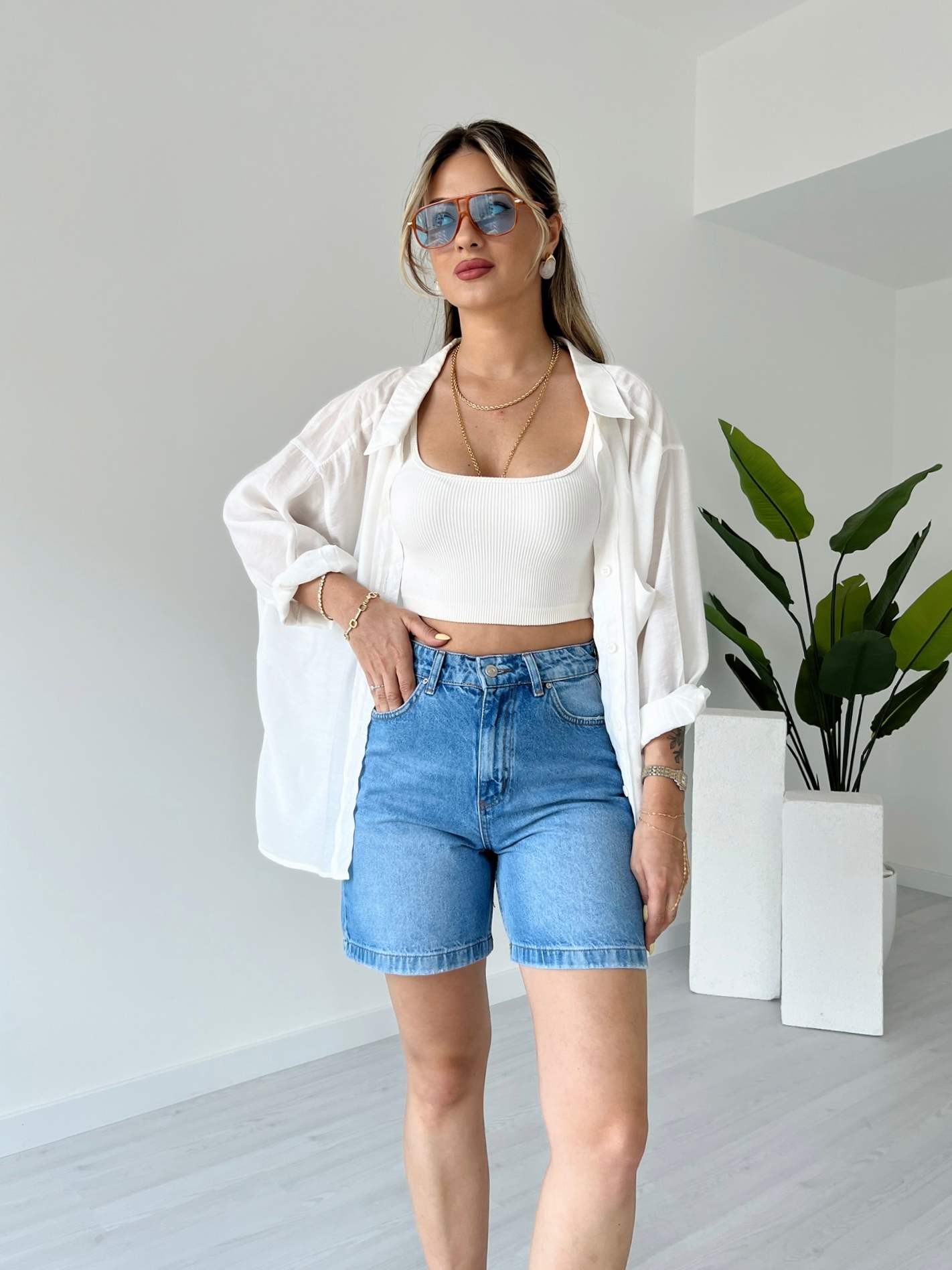 Şehir Boy Denim Şort - Açık Mavi