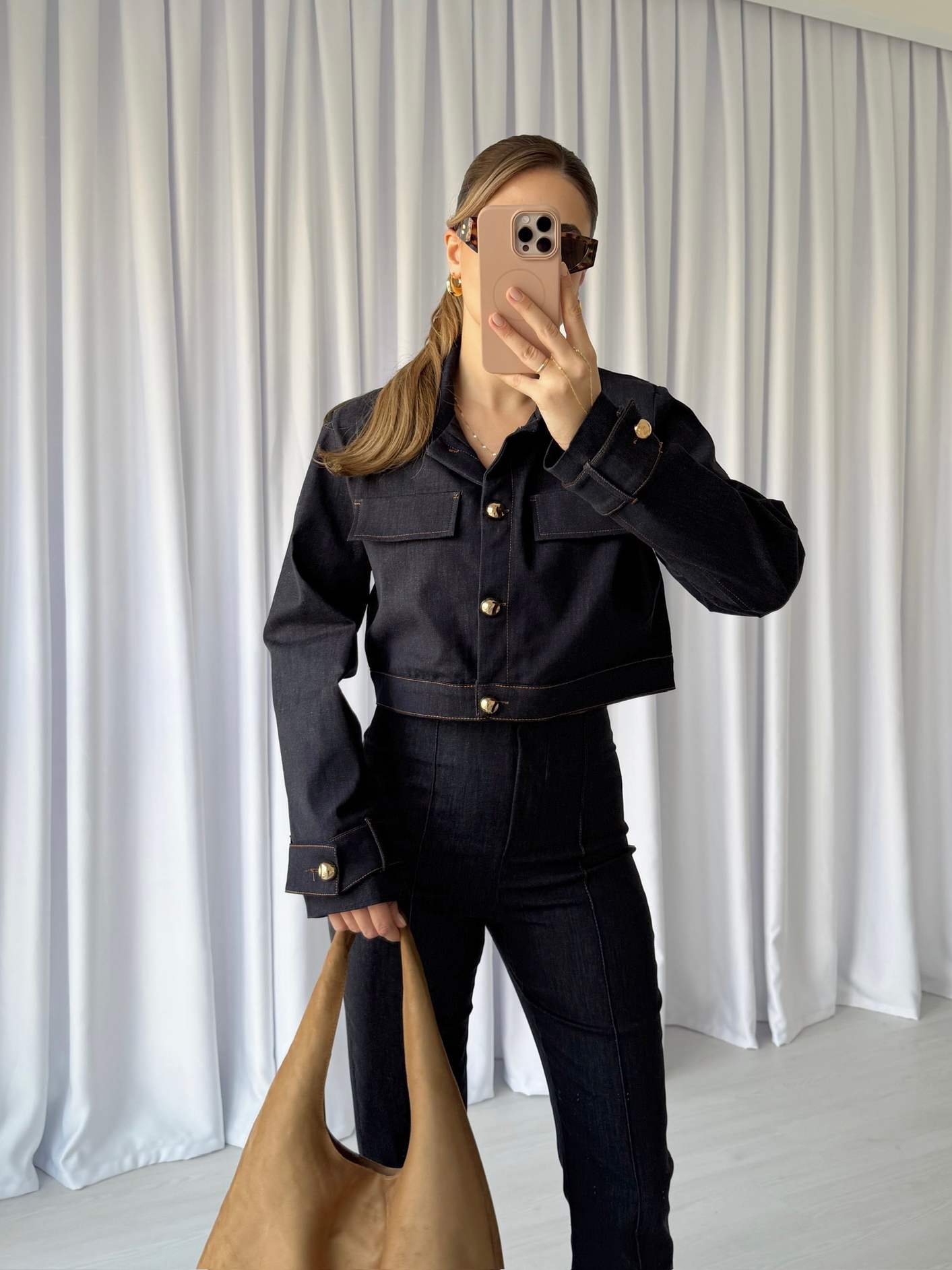 Gold Düğmeli Denim Ceket Takım