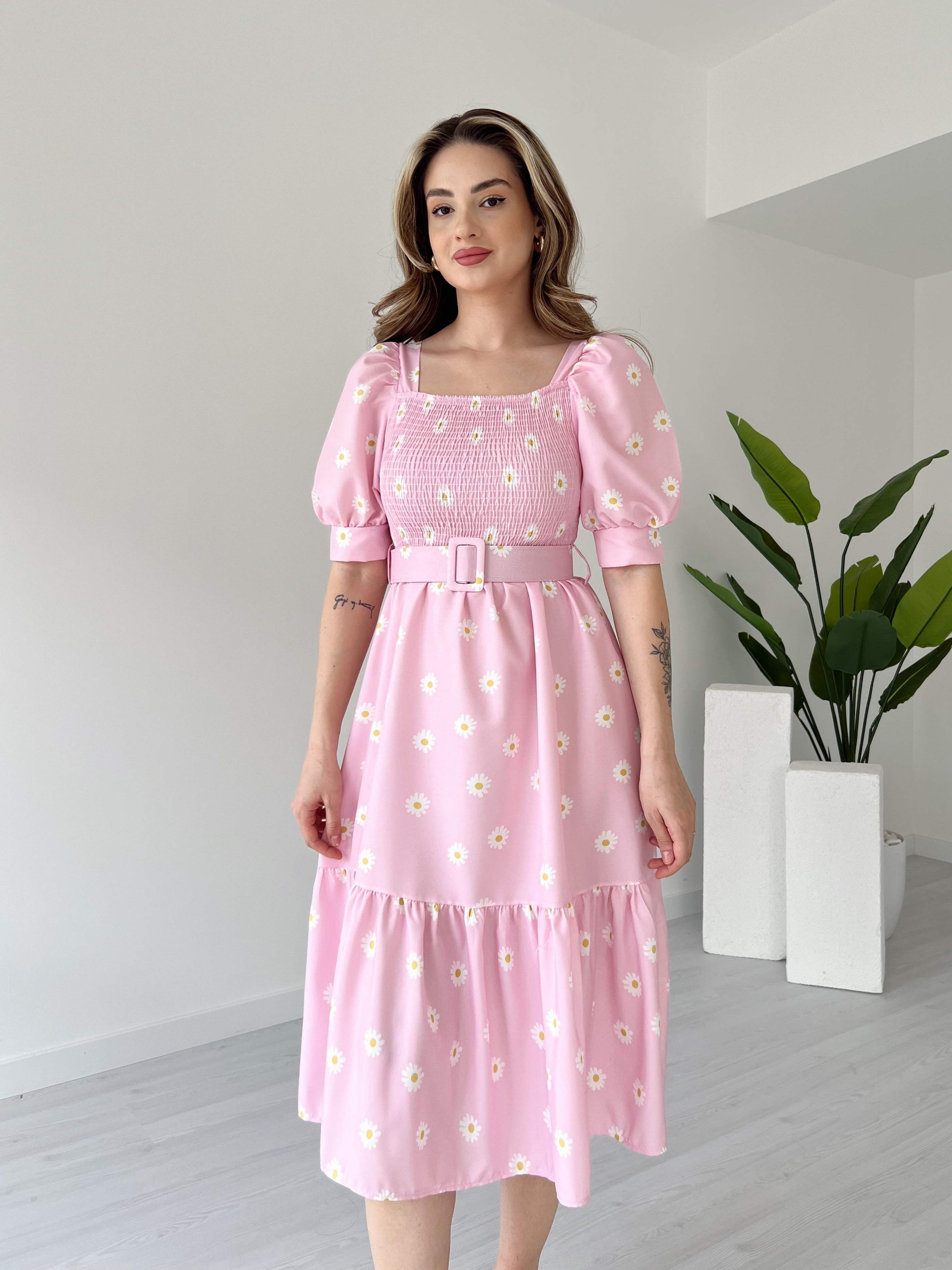 Papatya Desen Gipeli Elbise - Pembe